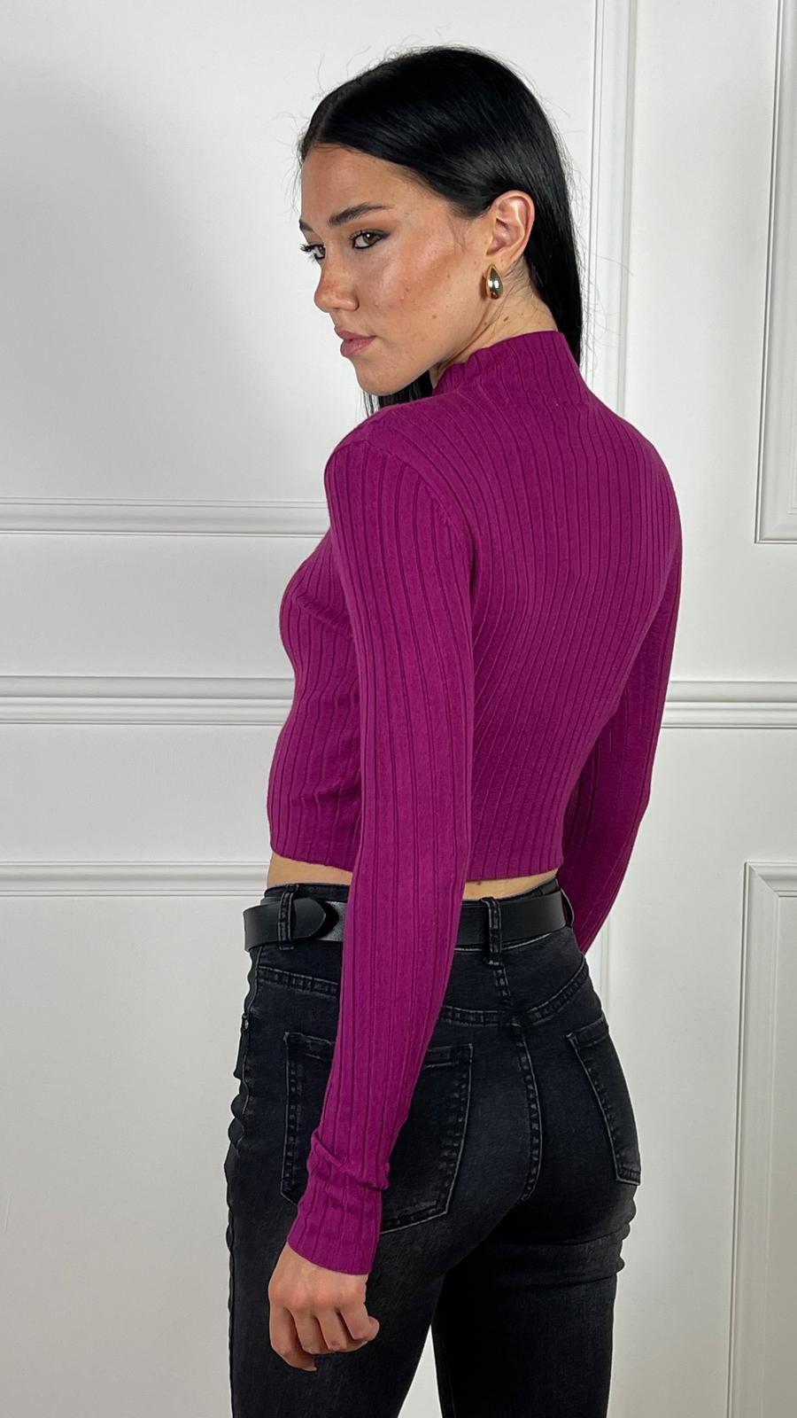 Maglia Crop mezzo collo|Colore:Magenta