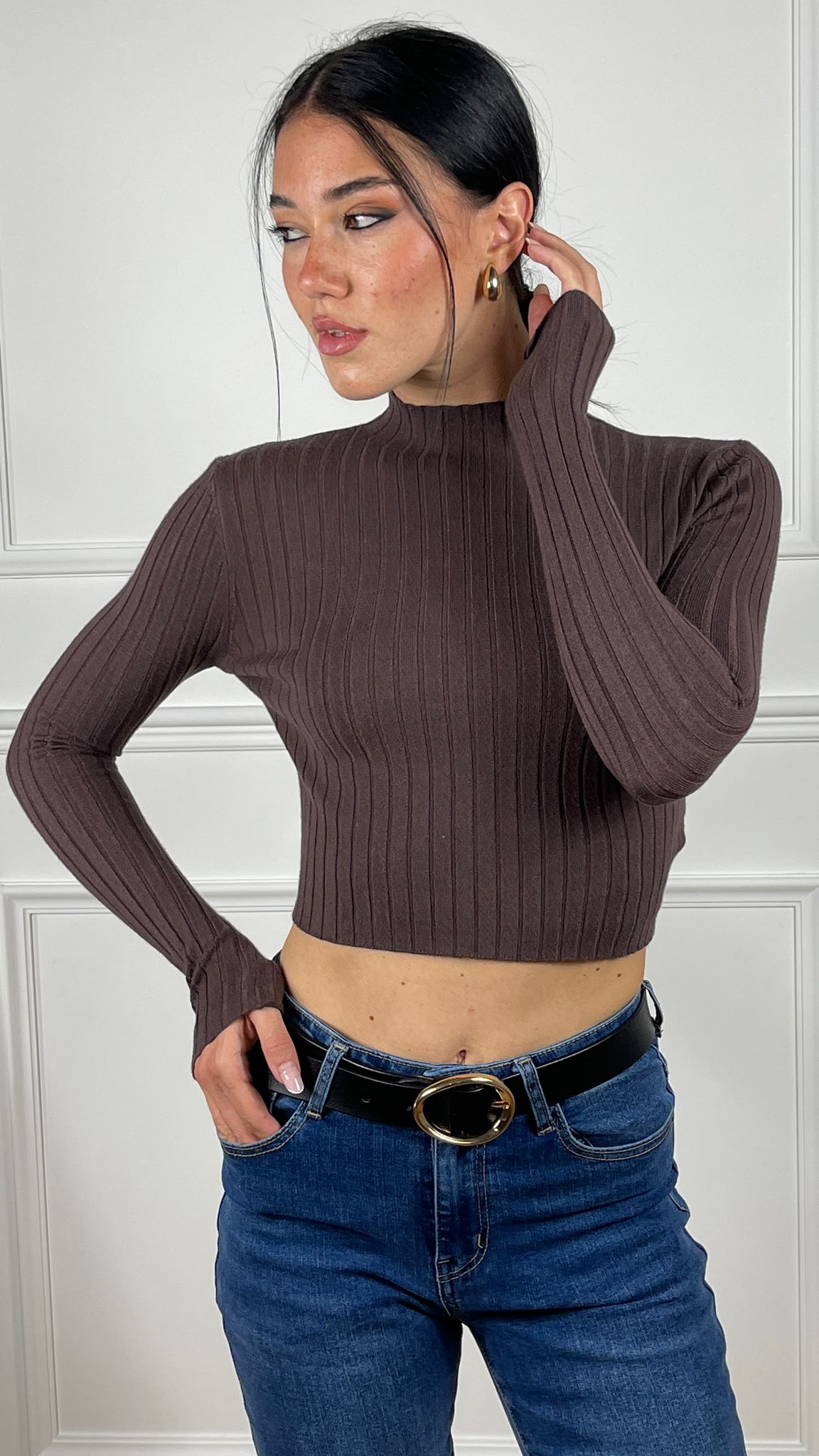 Maglia Crop mezzo collo|Colore:Marrone