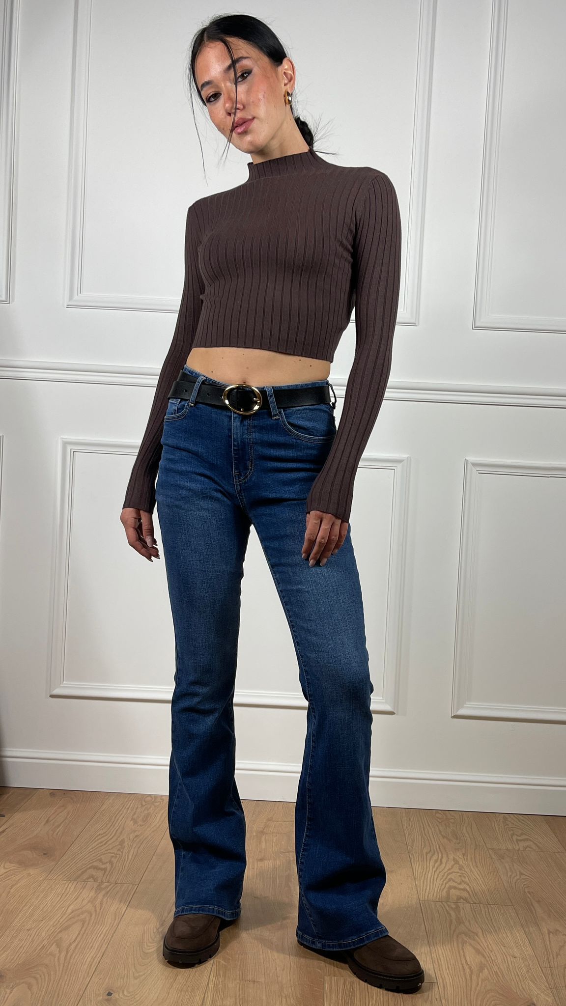 Maglia Crop mezzo collo|Colore:Marrone