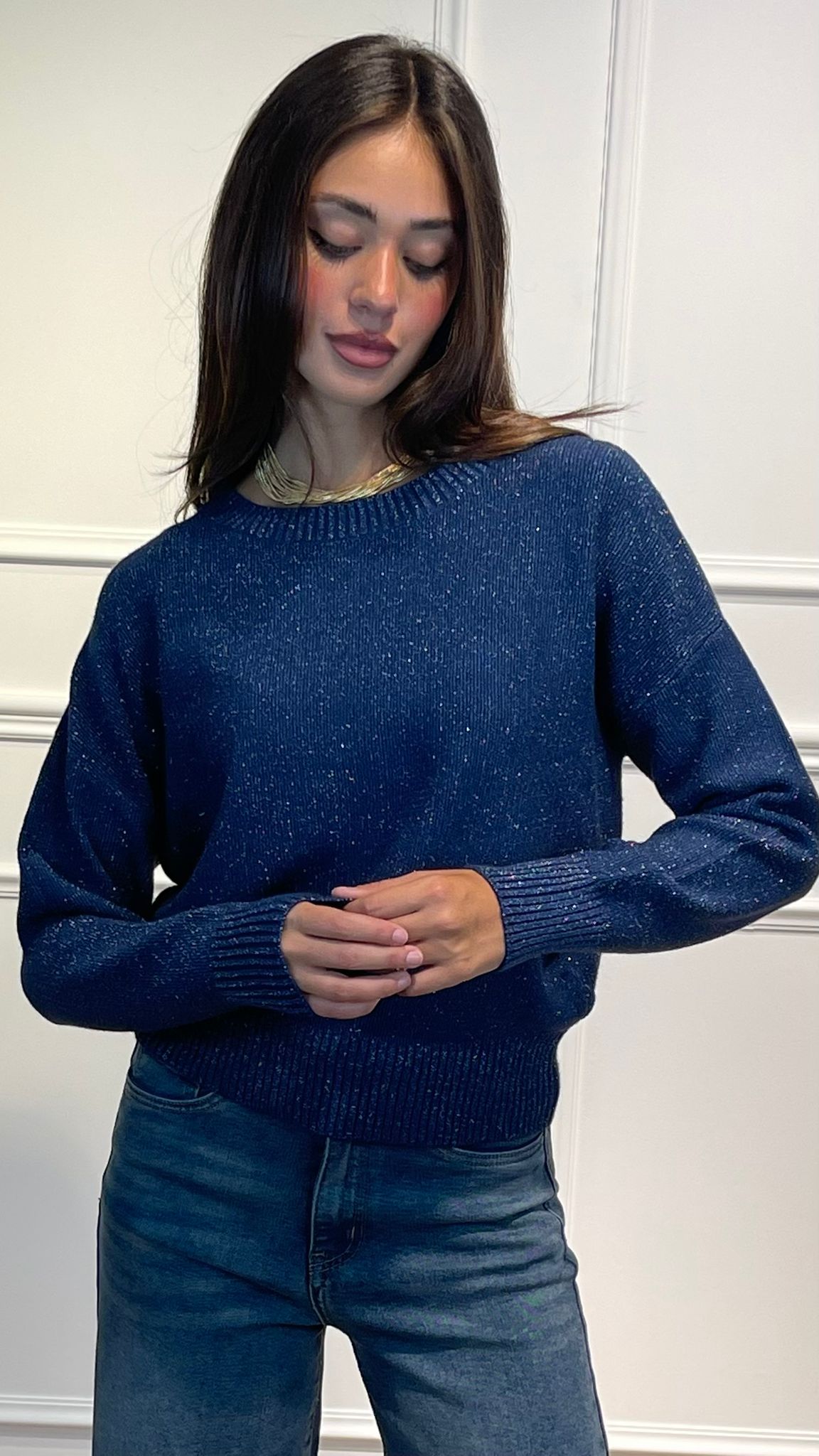 Maglia Lurex scollo ovale |Colore:Blu