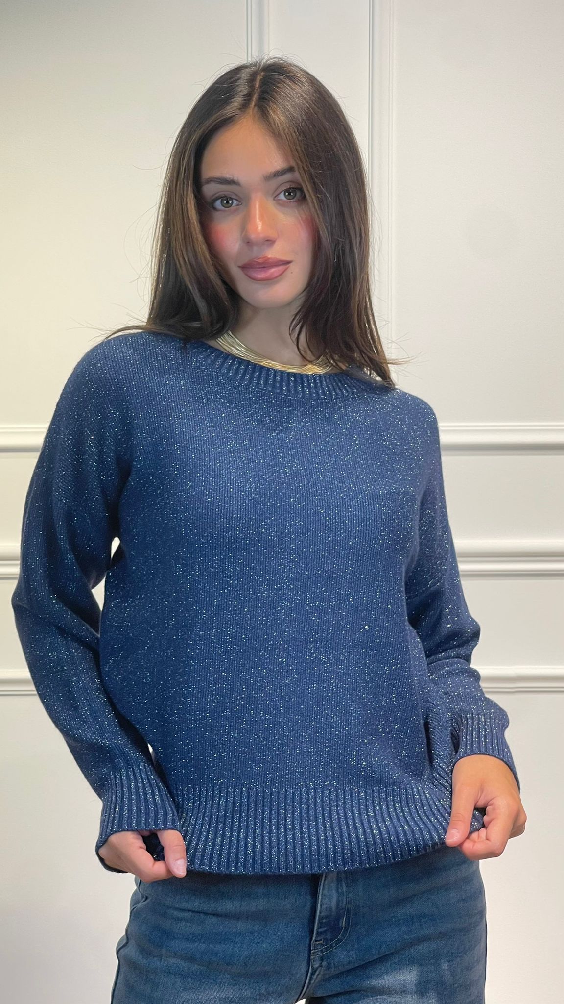 Maglia Lurex scollo ovale |Colore:Blu