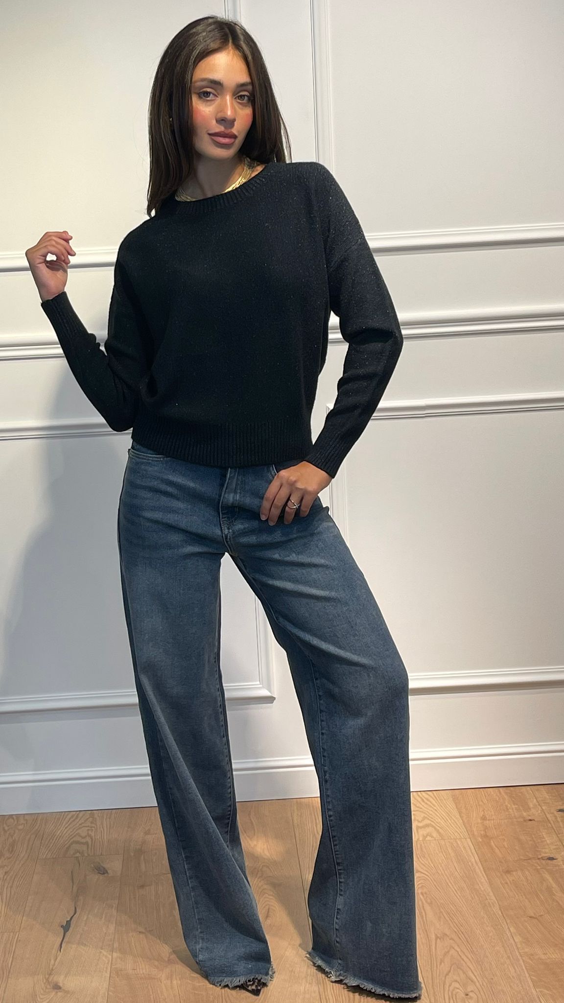 Maglia Lurex scollo ovale |Colore:Nero