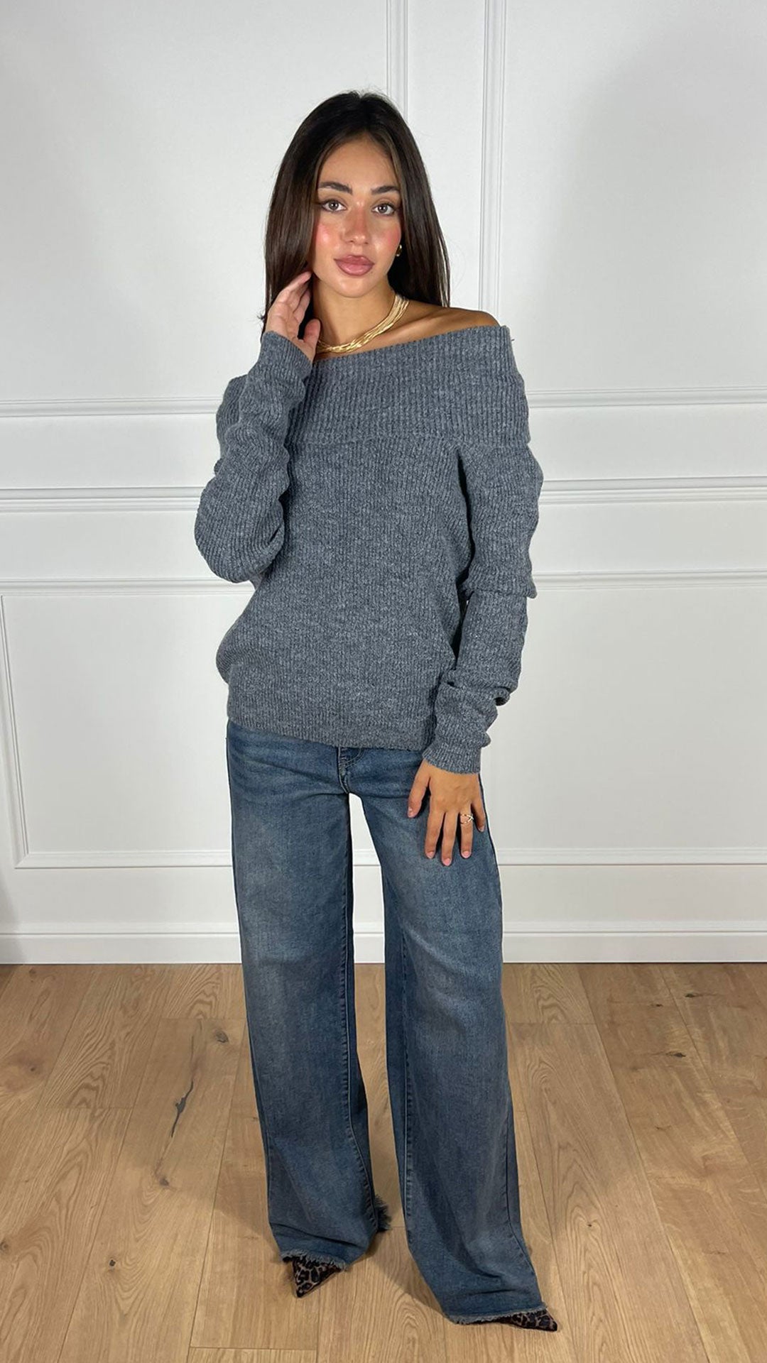 Maxi Pullover scollo a barca|Colore:Grigio
