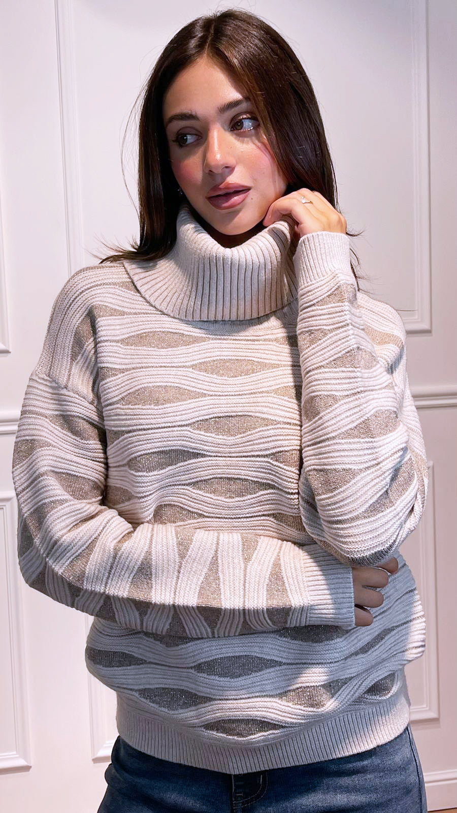 Pullover Waves Lurex|Colore:Beige cappuccino
