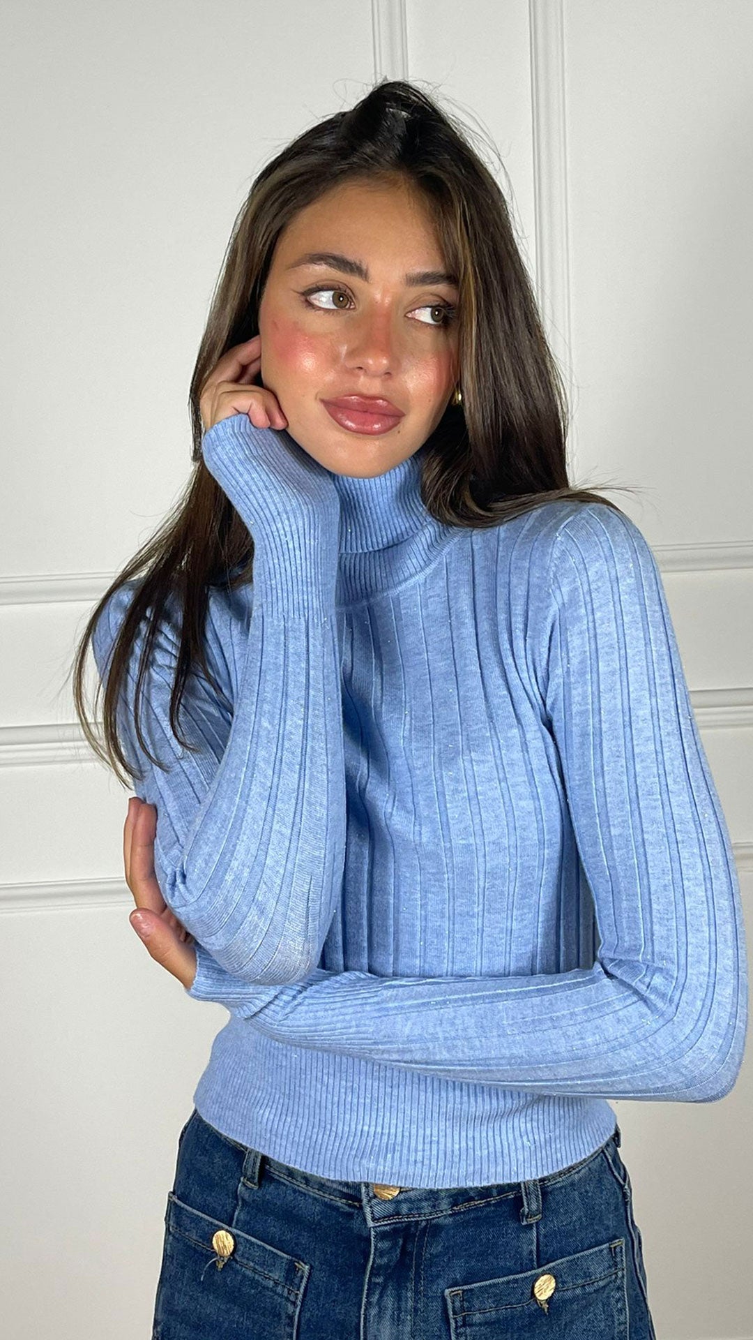 Pullover collo alto lurex