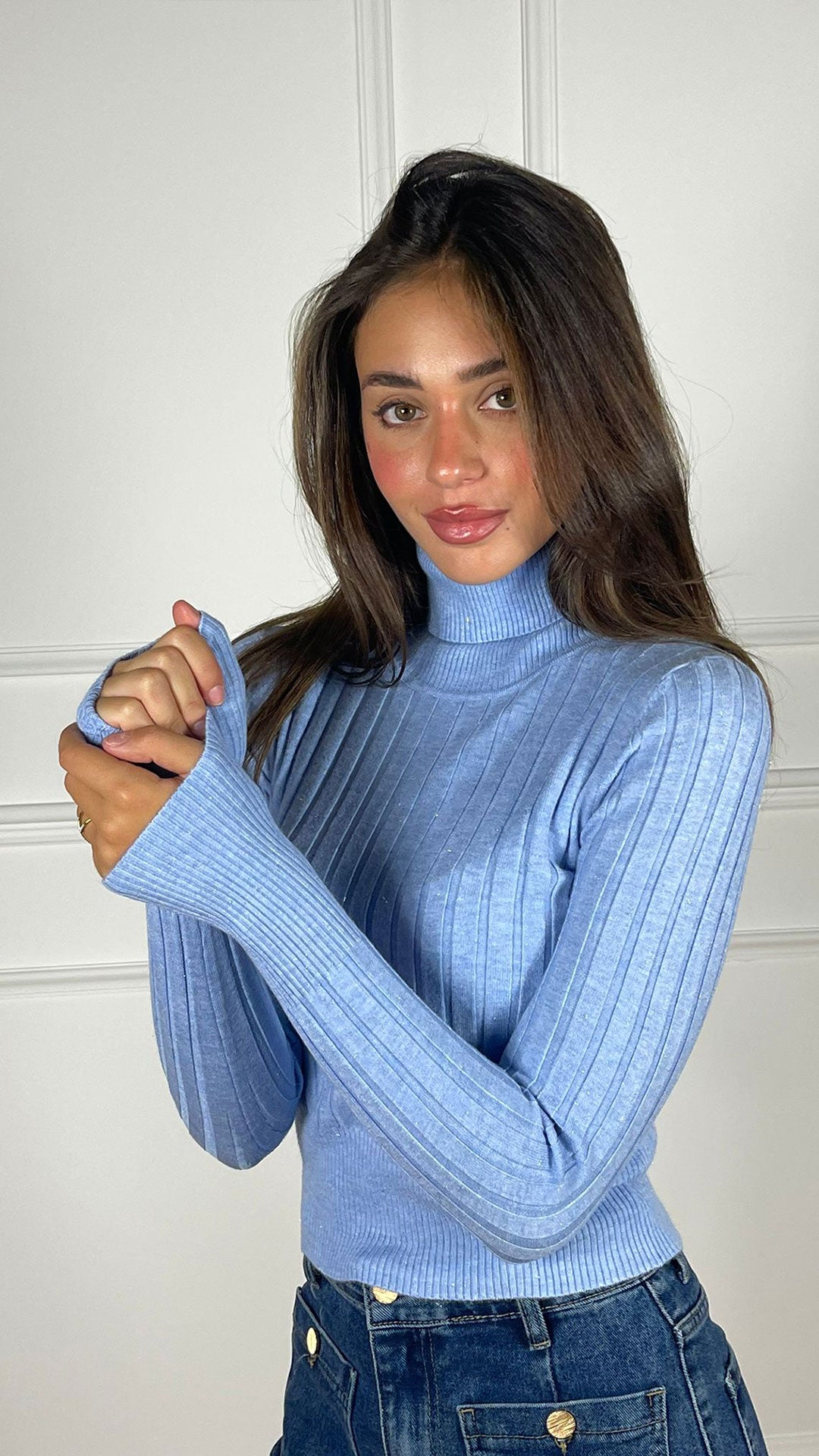 Pullover collo alto lurex