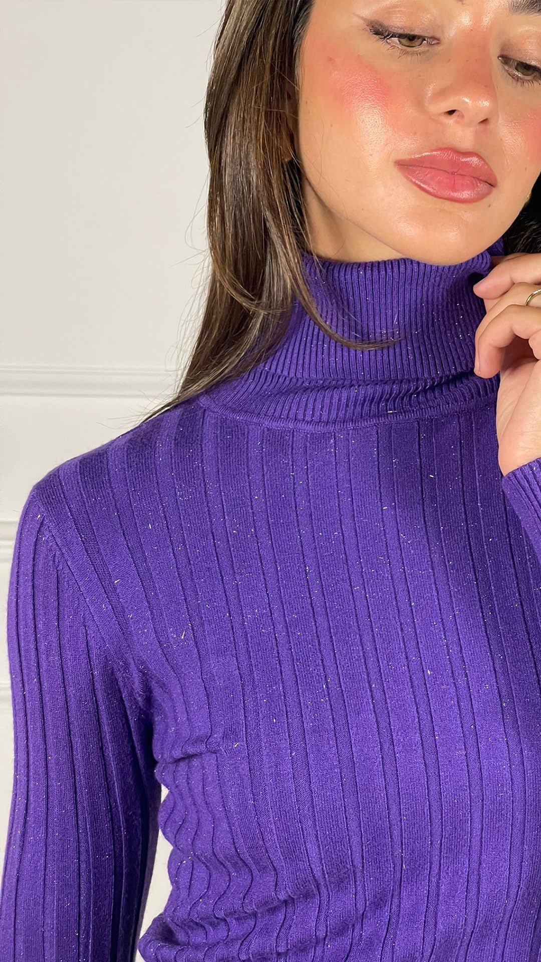 Pullover collo alto lurex