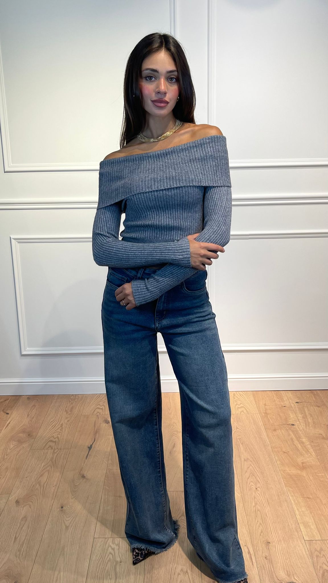 Maglia scollo barca|Colore:Grigio melange