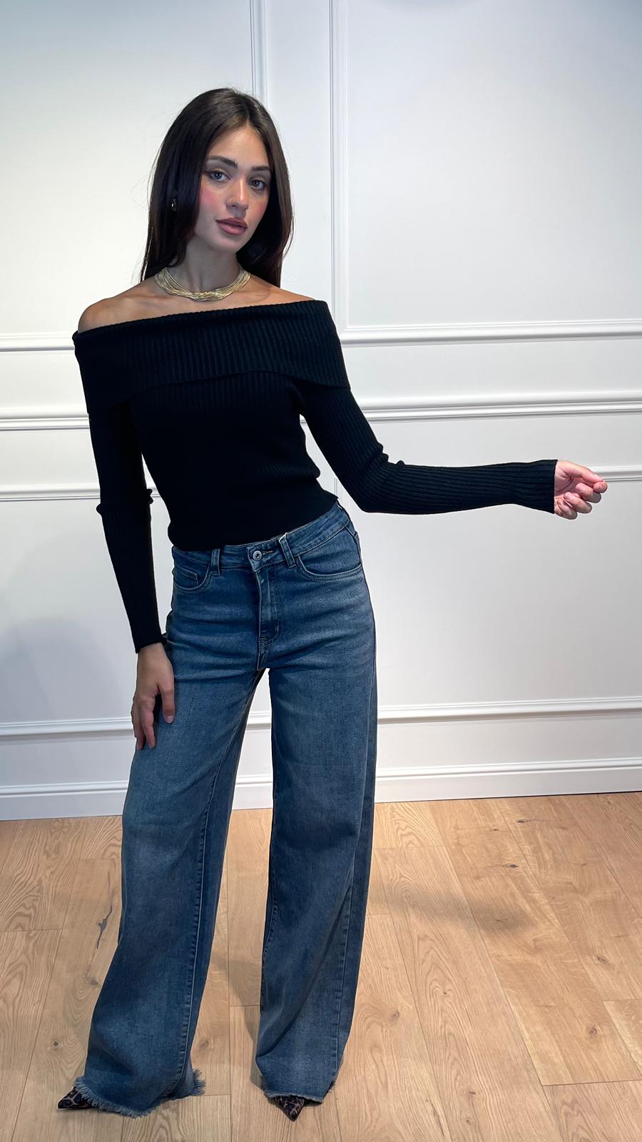 Maglia scollo barca|Colore:Nero