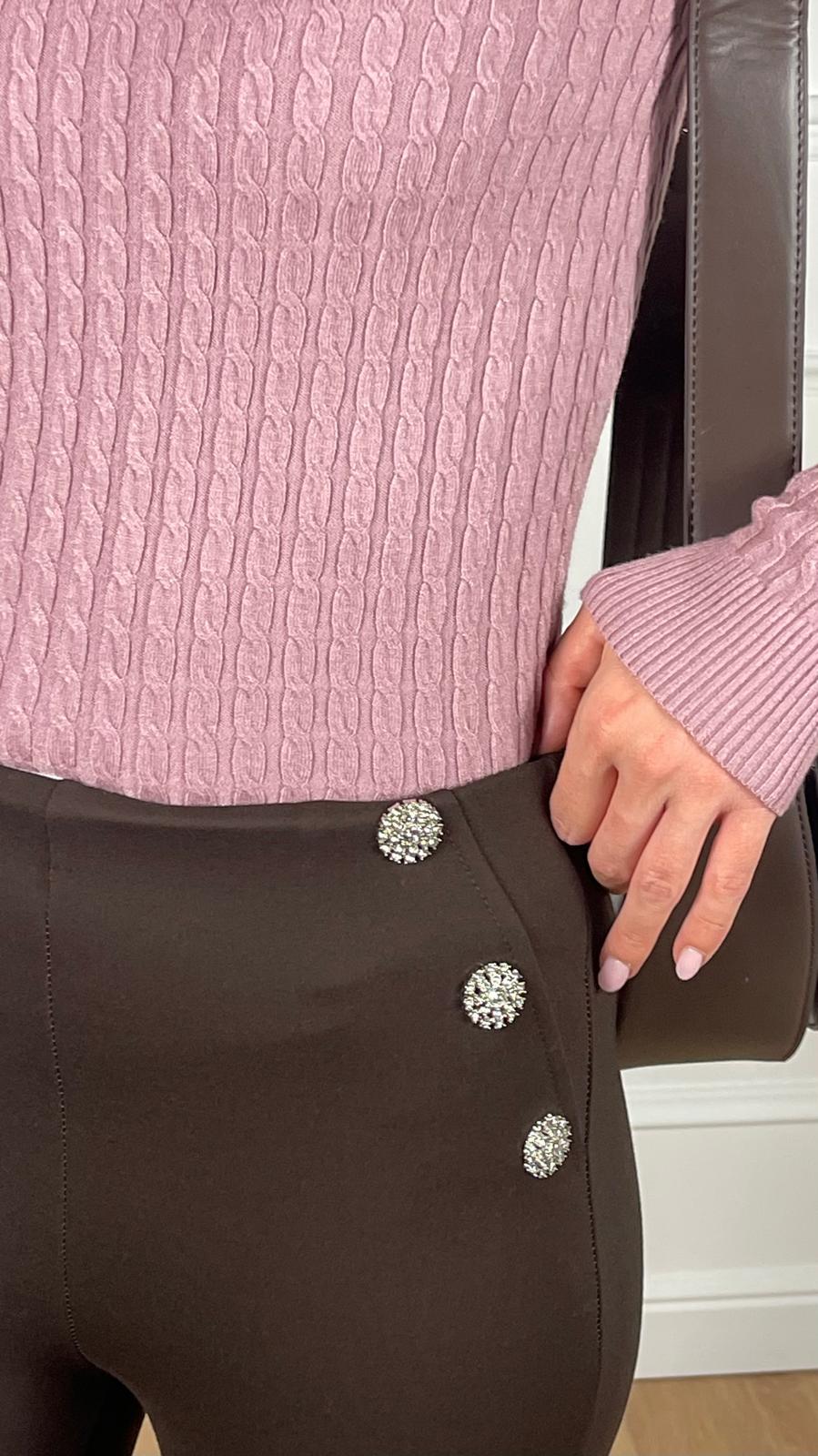 Pantalone con bottoni Strass