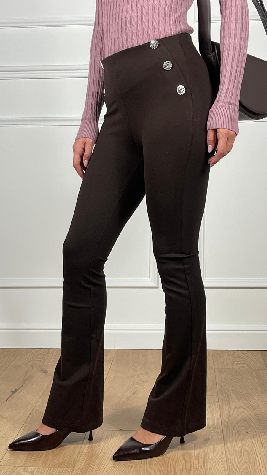 Pantalone con bottoni Strass