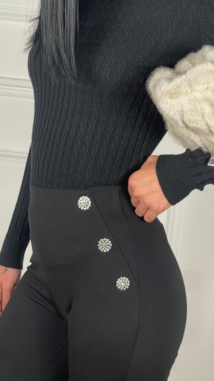 Pantalone con bottoni Strass