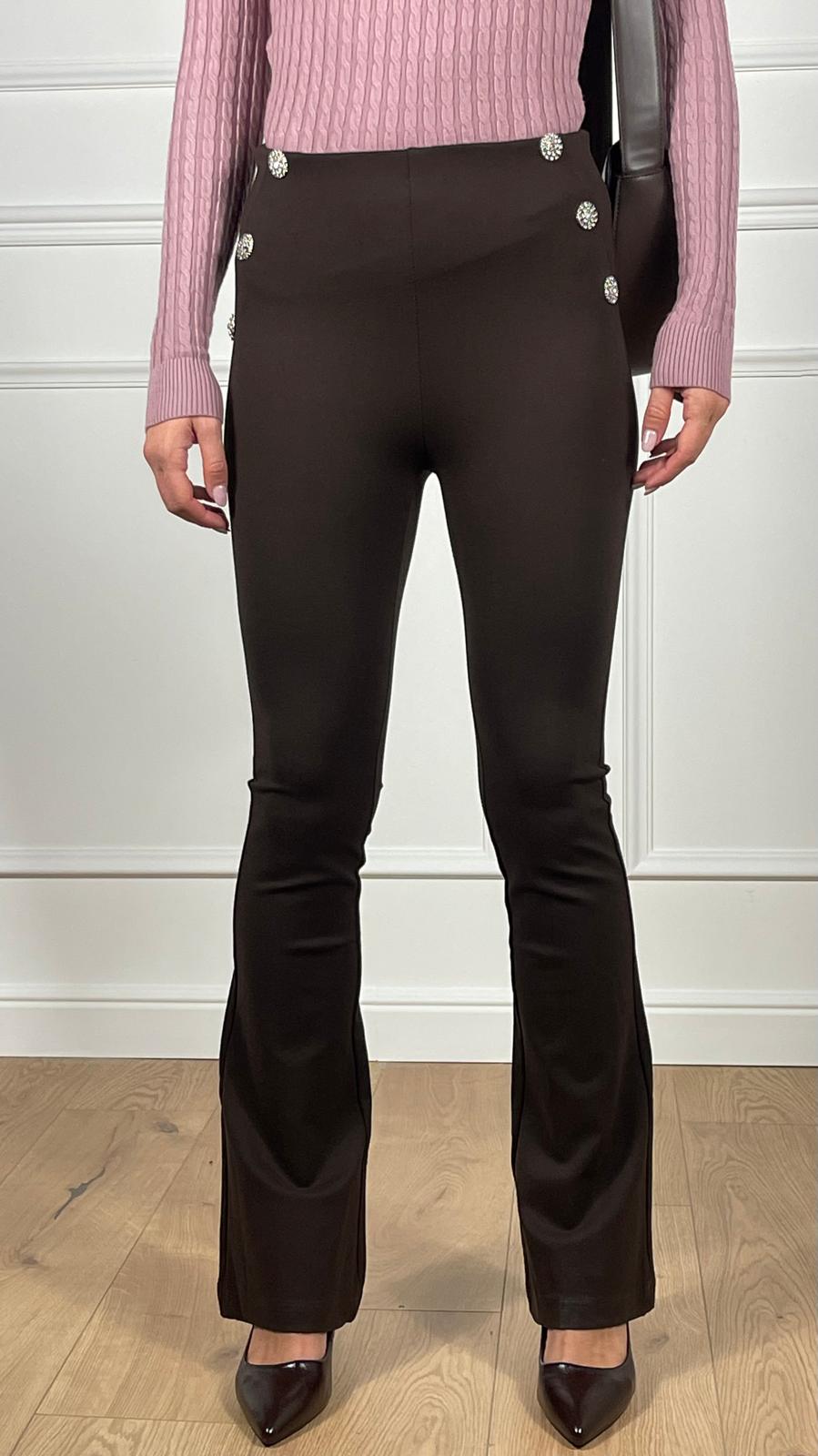 Pantalone con bottoni Strass