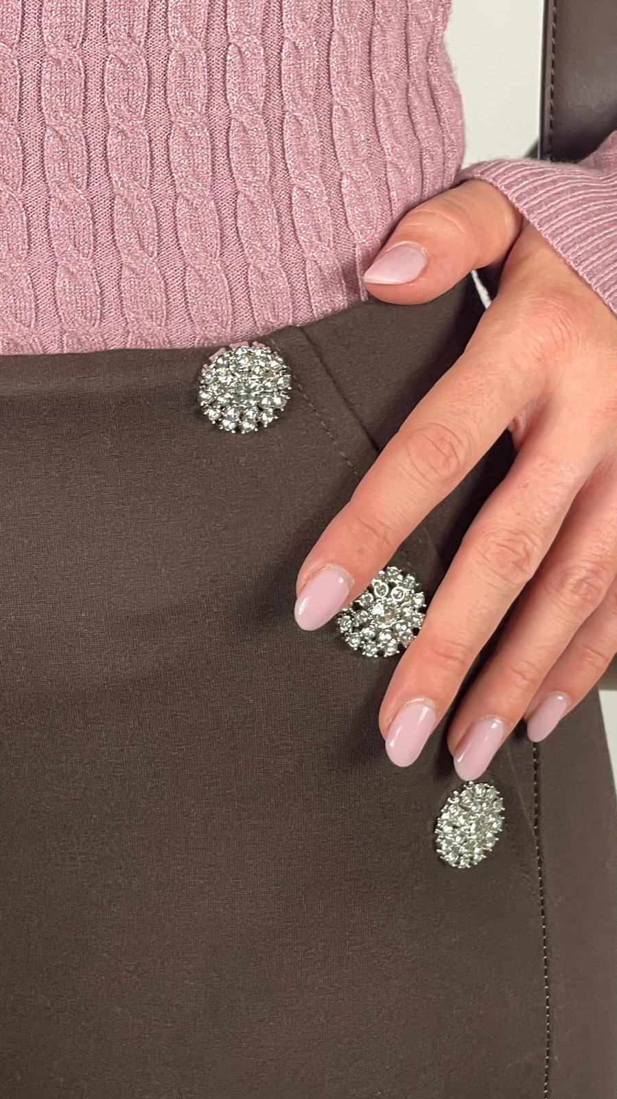 Pantalone con bottoni Strass