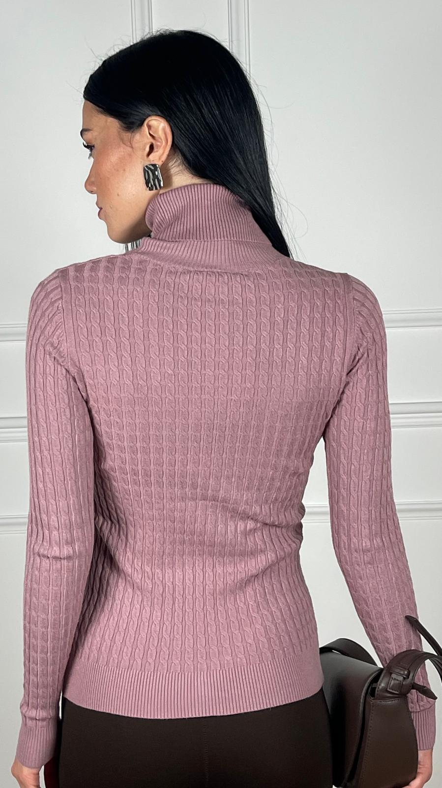 Maglia collo alto trecce