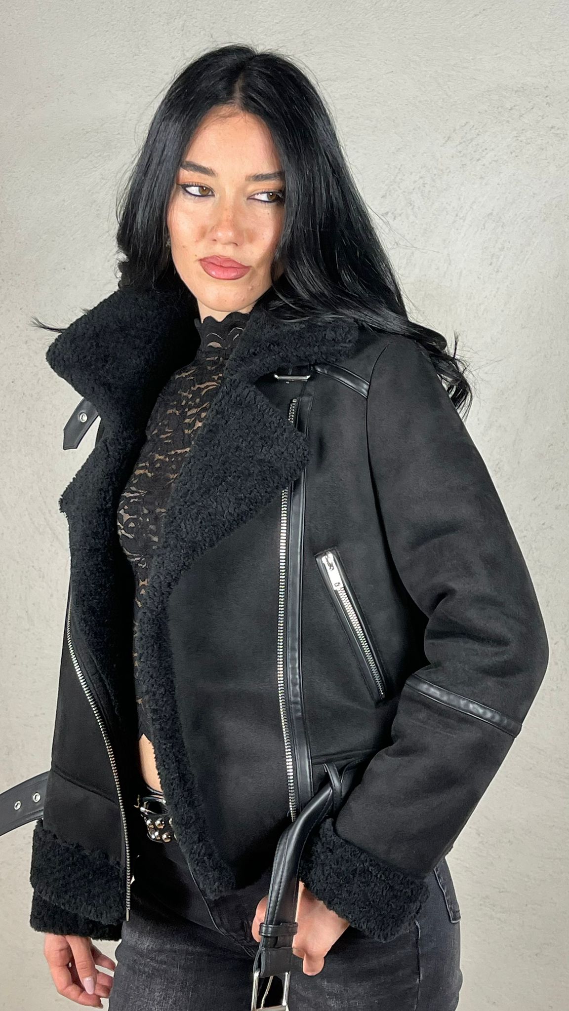 Giubbino Biker effetto montone