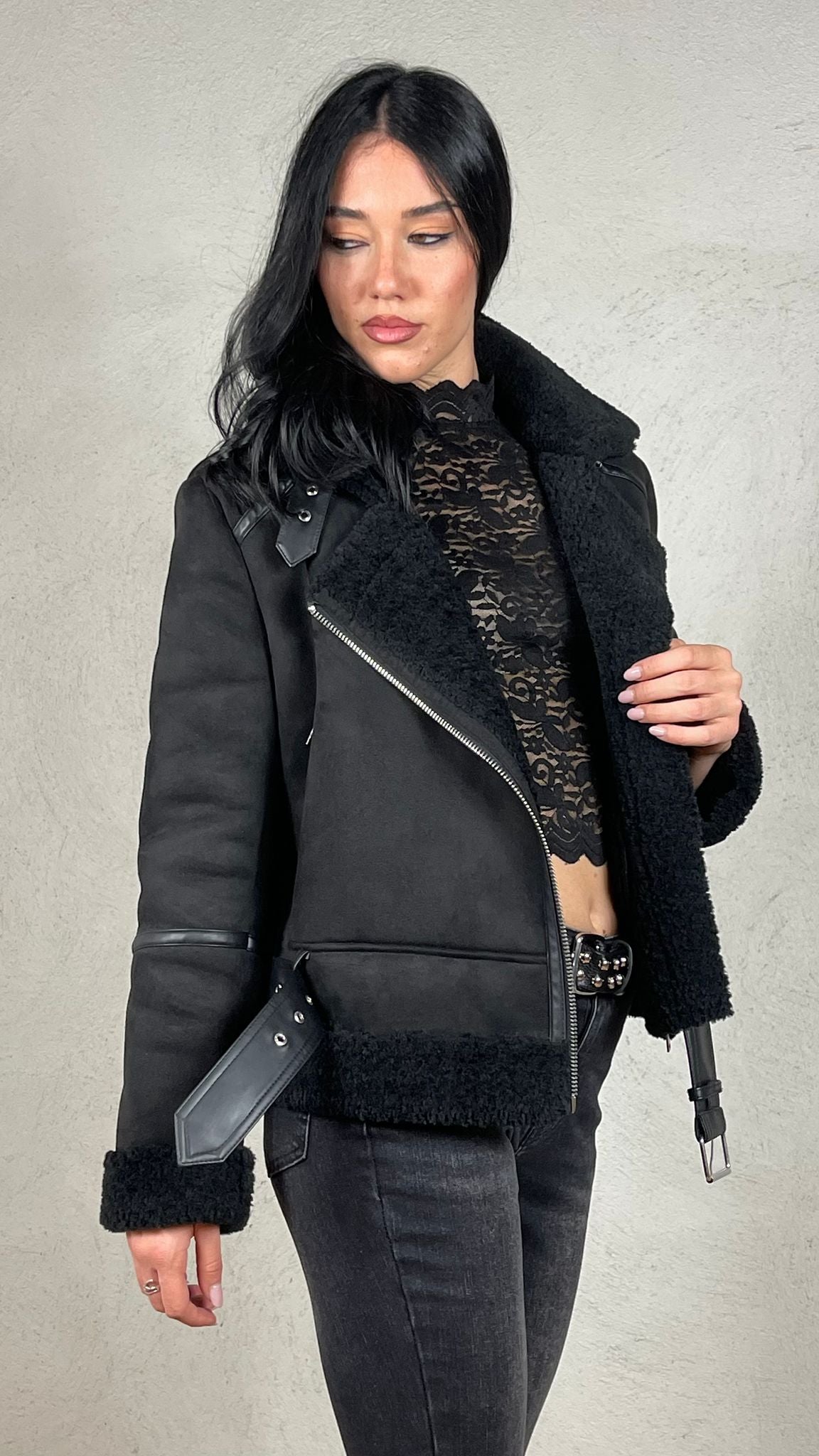 Giubbino Biker effetto montone