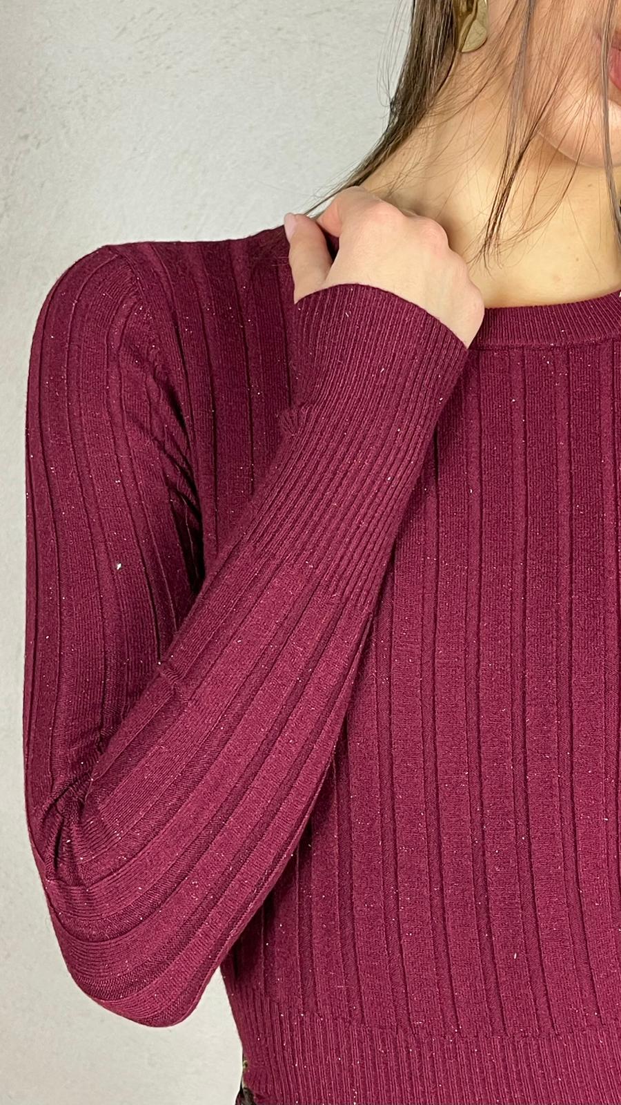 Maglia costina glietter|Colore:Bordeaux