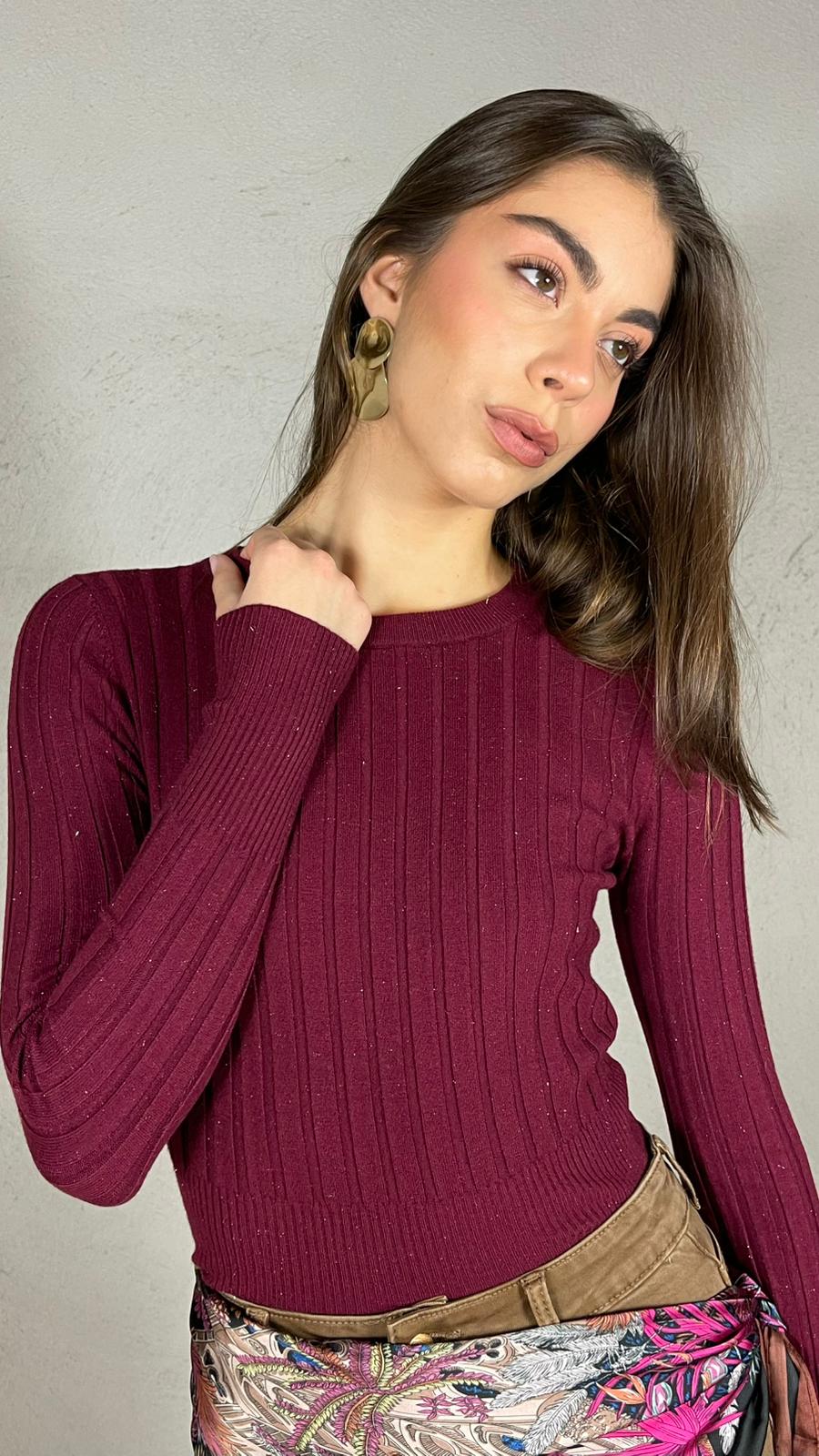 Maglia costina glietter|Colore:Bordeaux