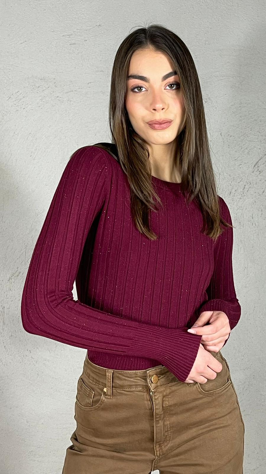 Maglia costina glietter|Colore:Bordeaux