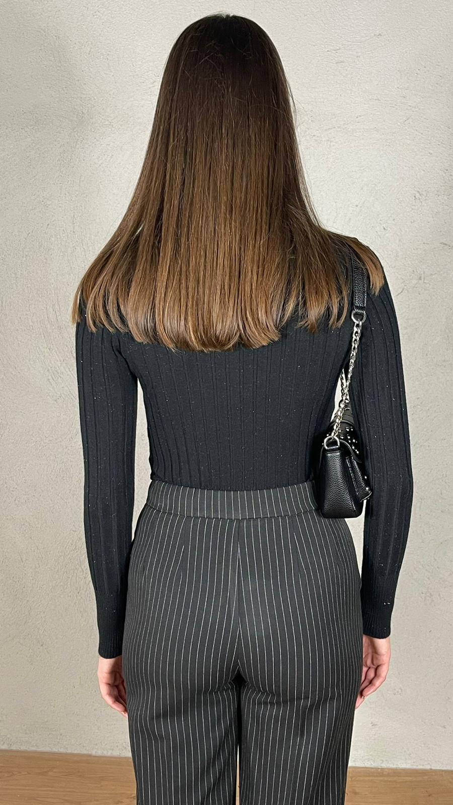 Maglia costina glietter|Colore:Nero
