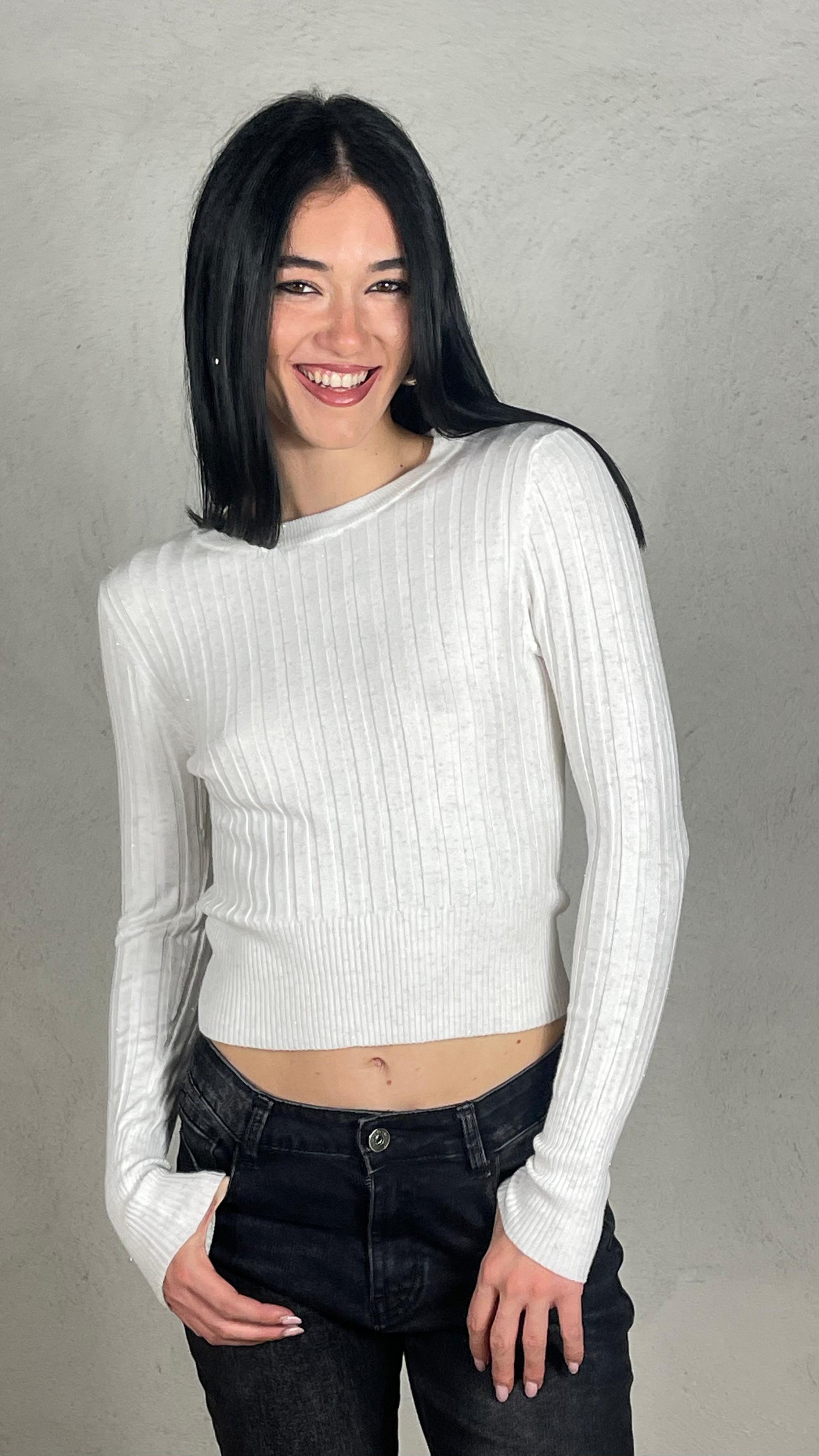 Maglia costina glietter|Colore:Bianco