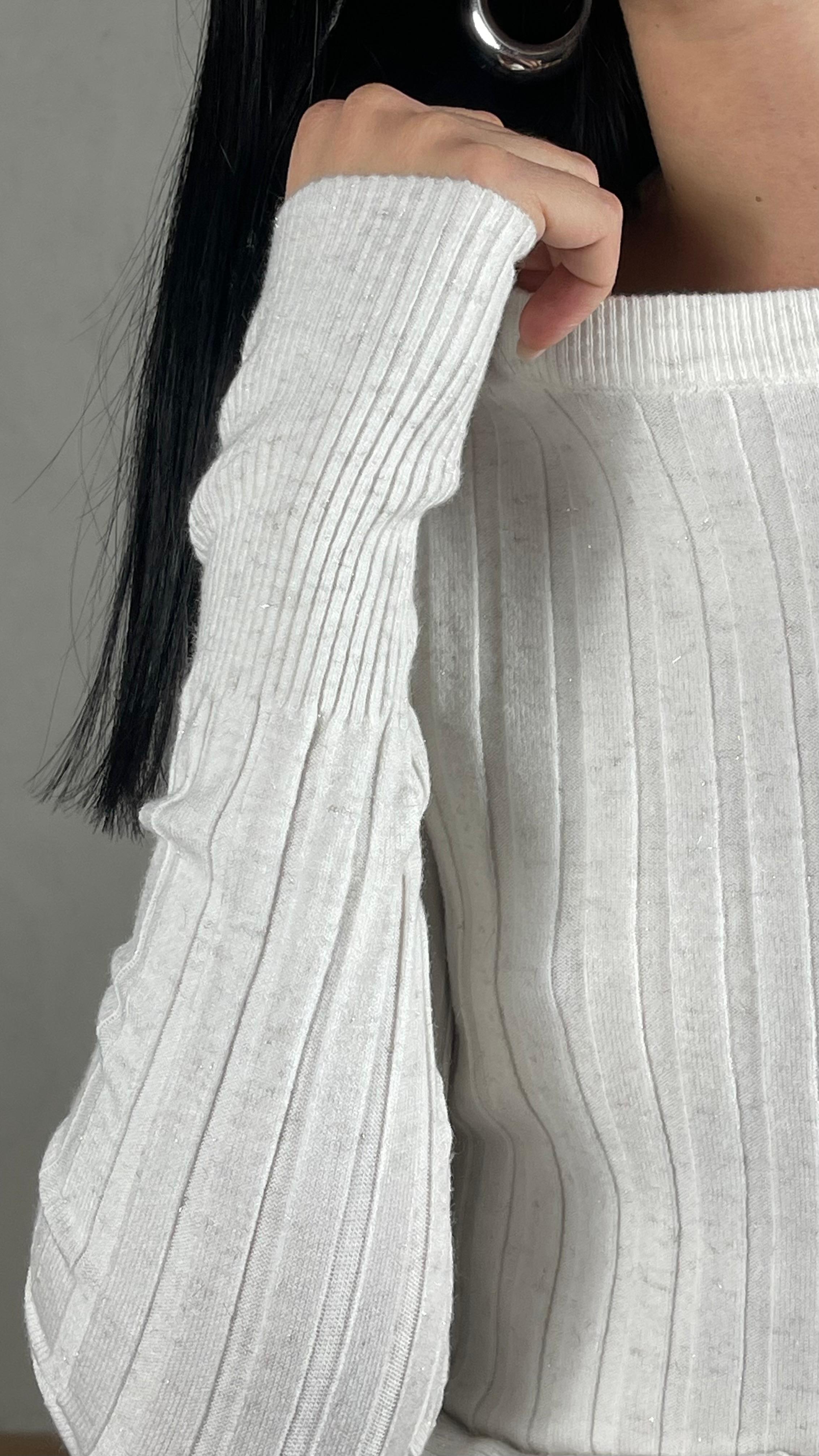 Maglia costina glietter|Colore:Bianco