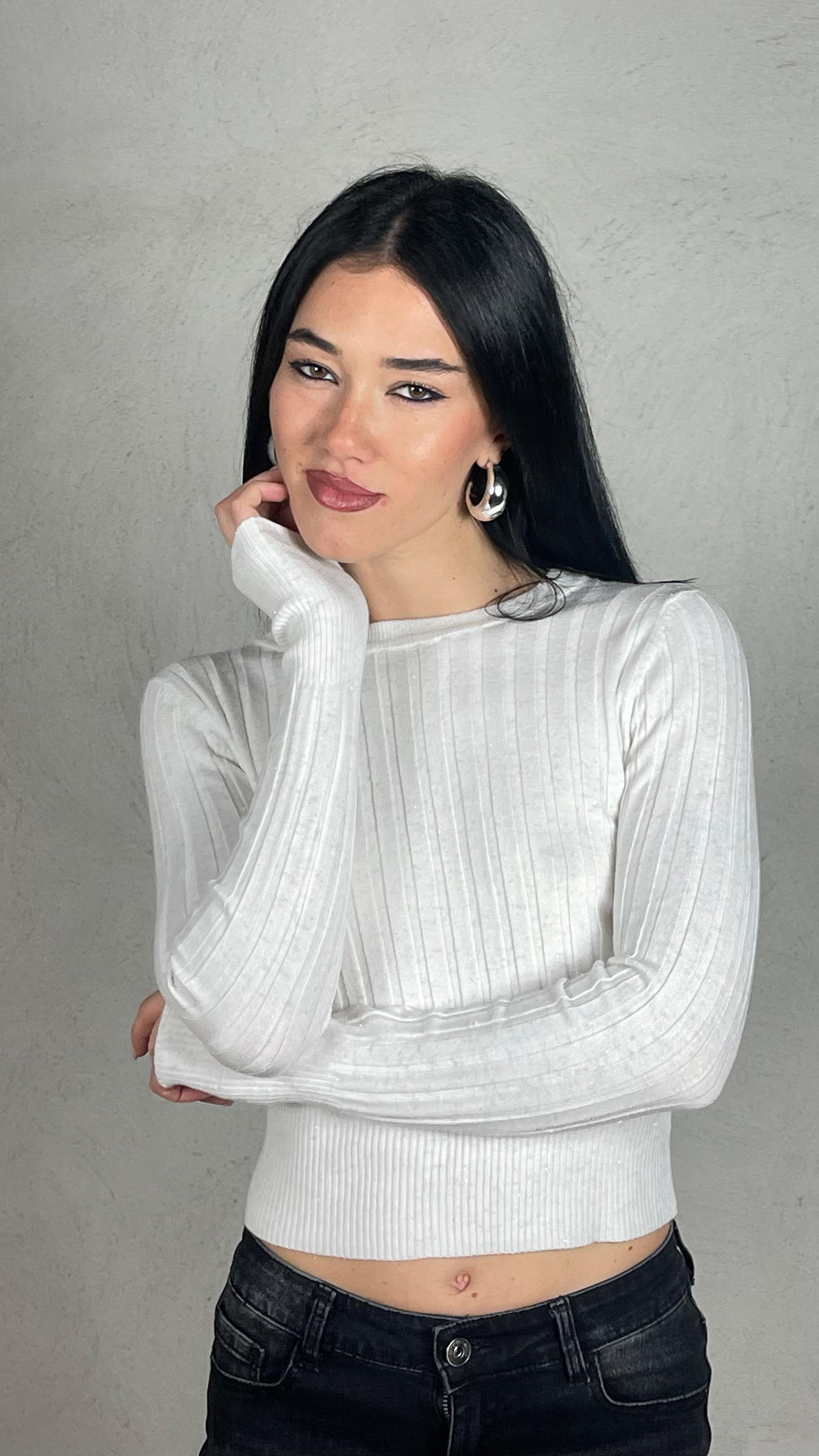 Maglia costina glietter|Colore:Bianco