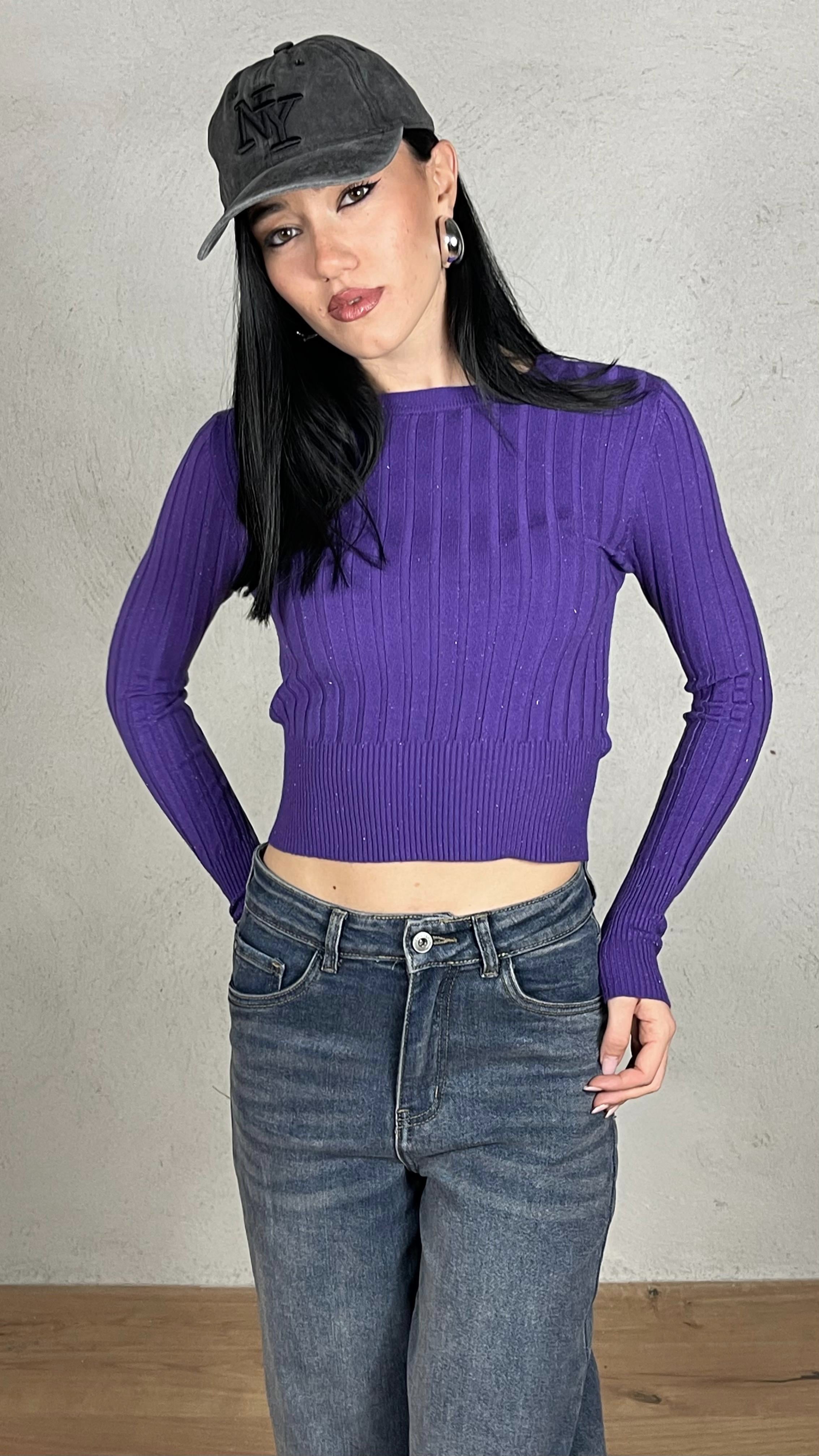 Maglia costina glietter|Colore:Viola