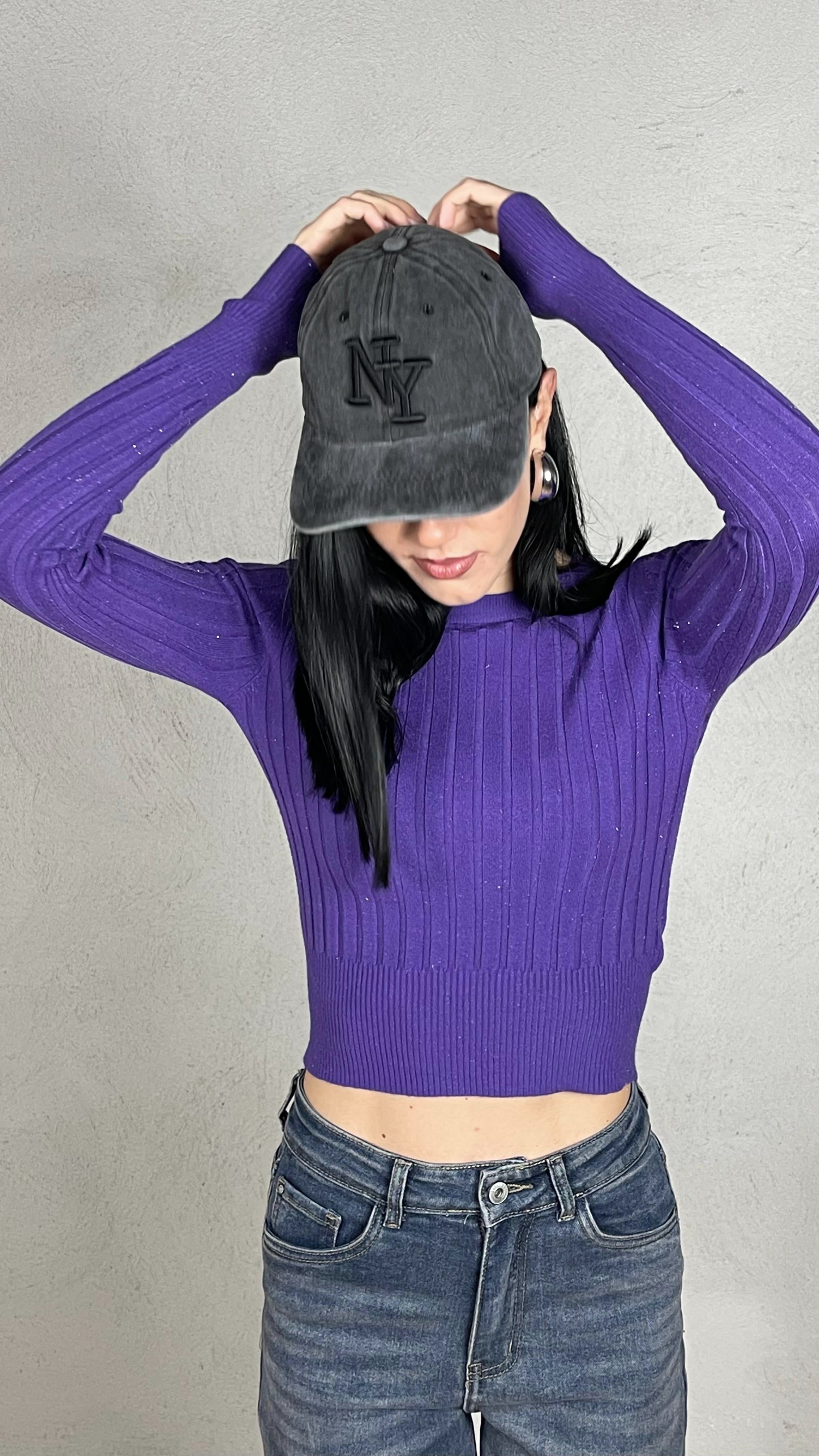 Maglia costina glietter|Colore:Viola