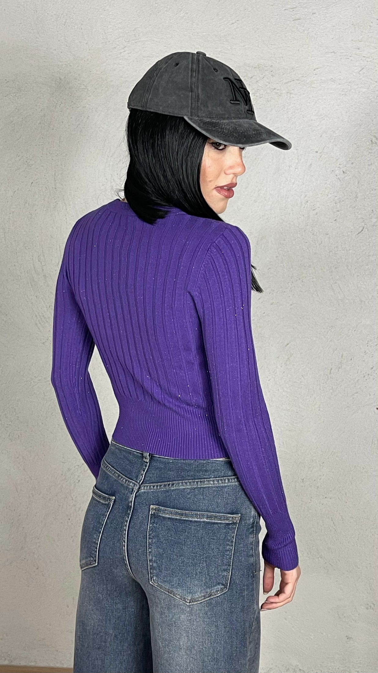 Maglia costina glietter|Colore:Viola