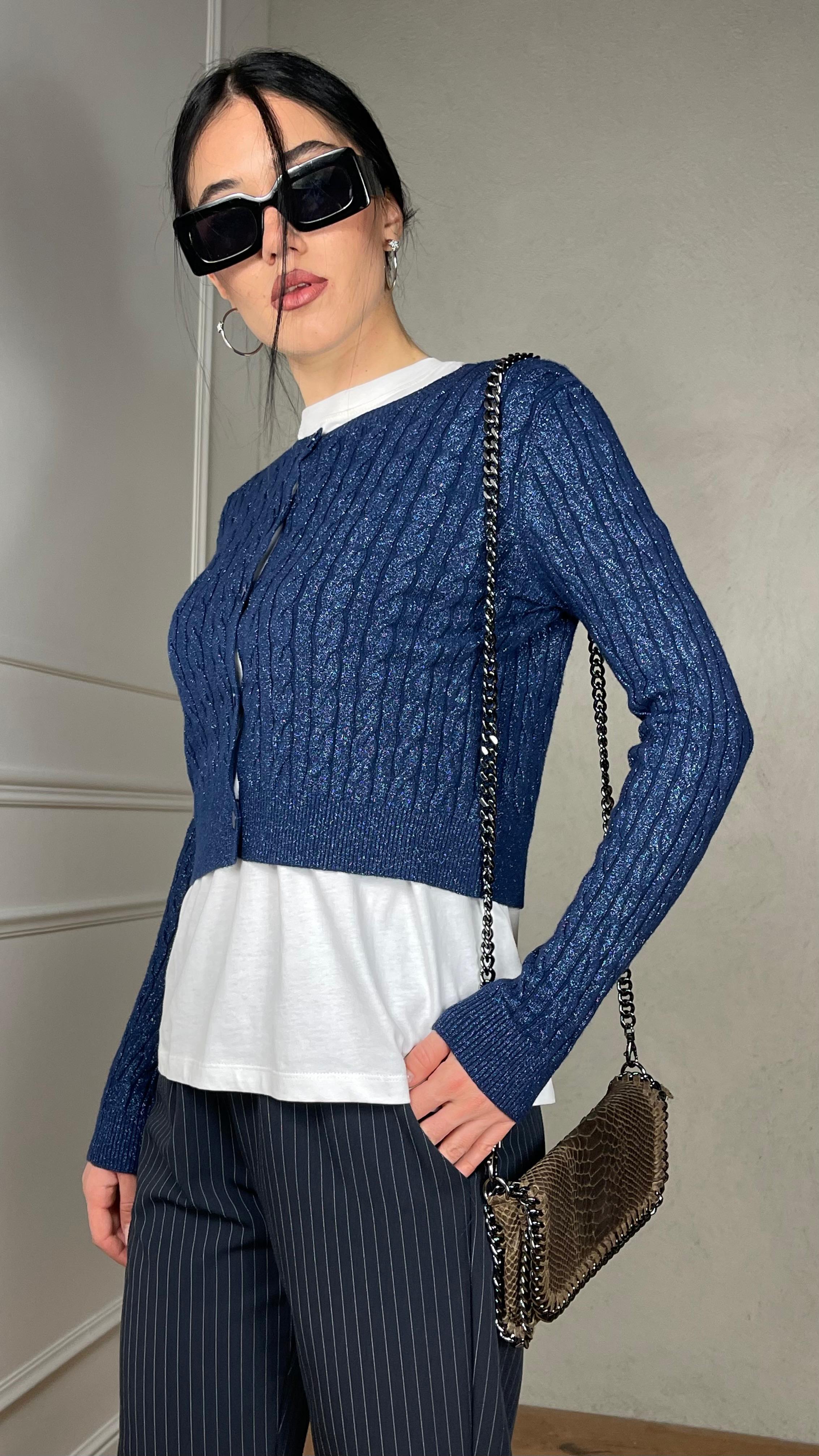 Cardigan trecce lurex