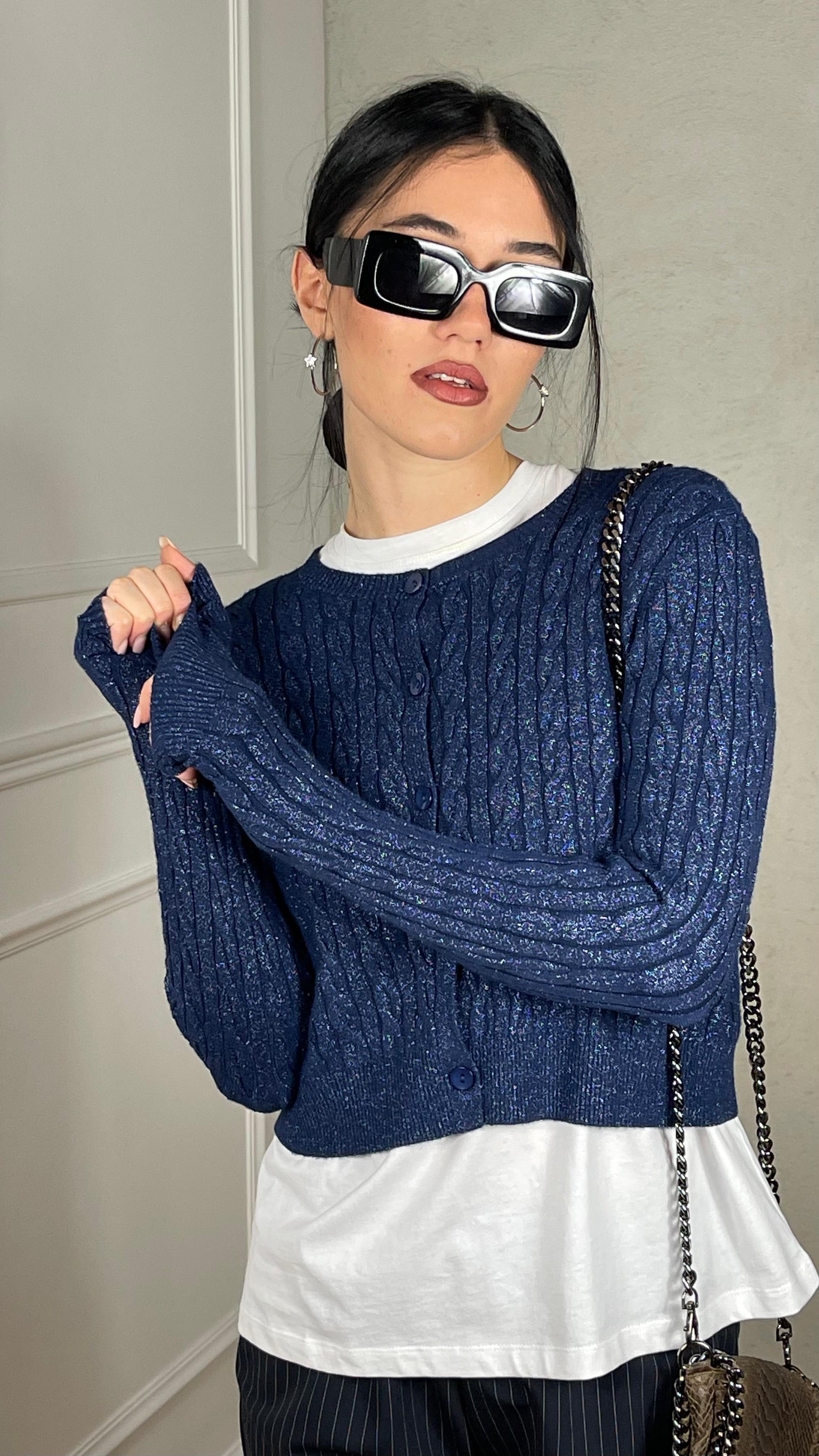 Cardigan trecce lurex