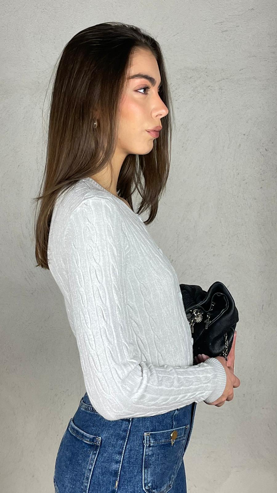 Cardigan trecce lurex