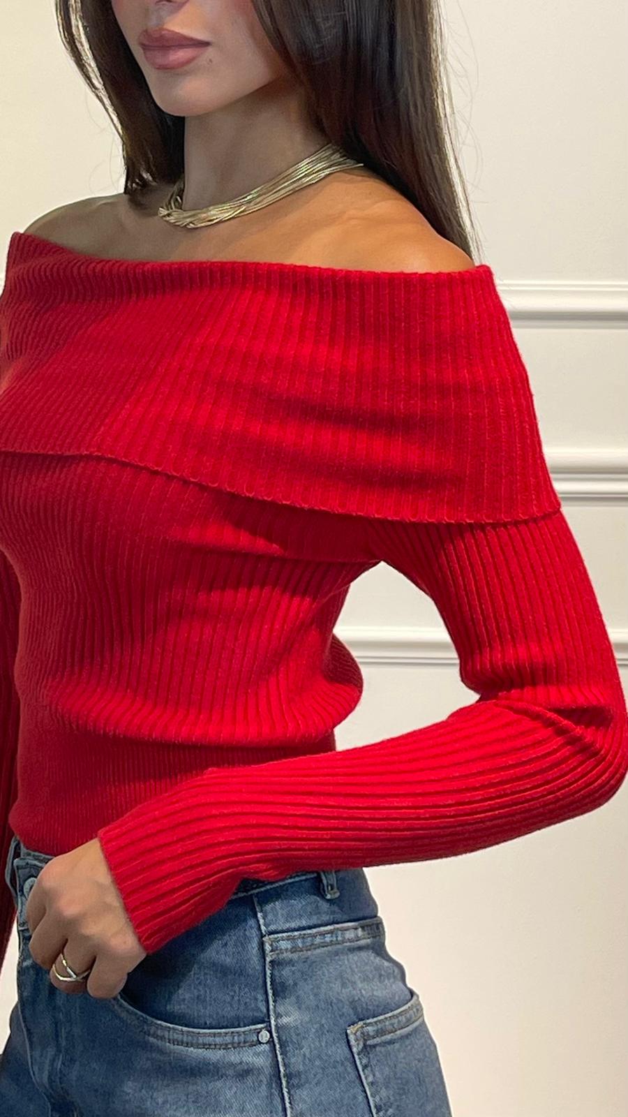 Maglia scollo barca|Colore:Rosso