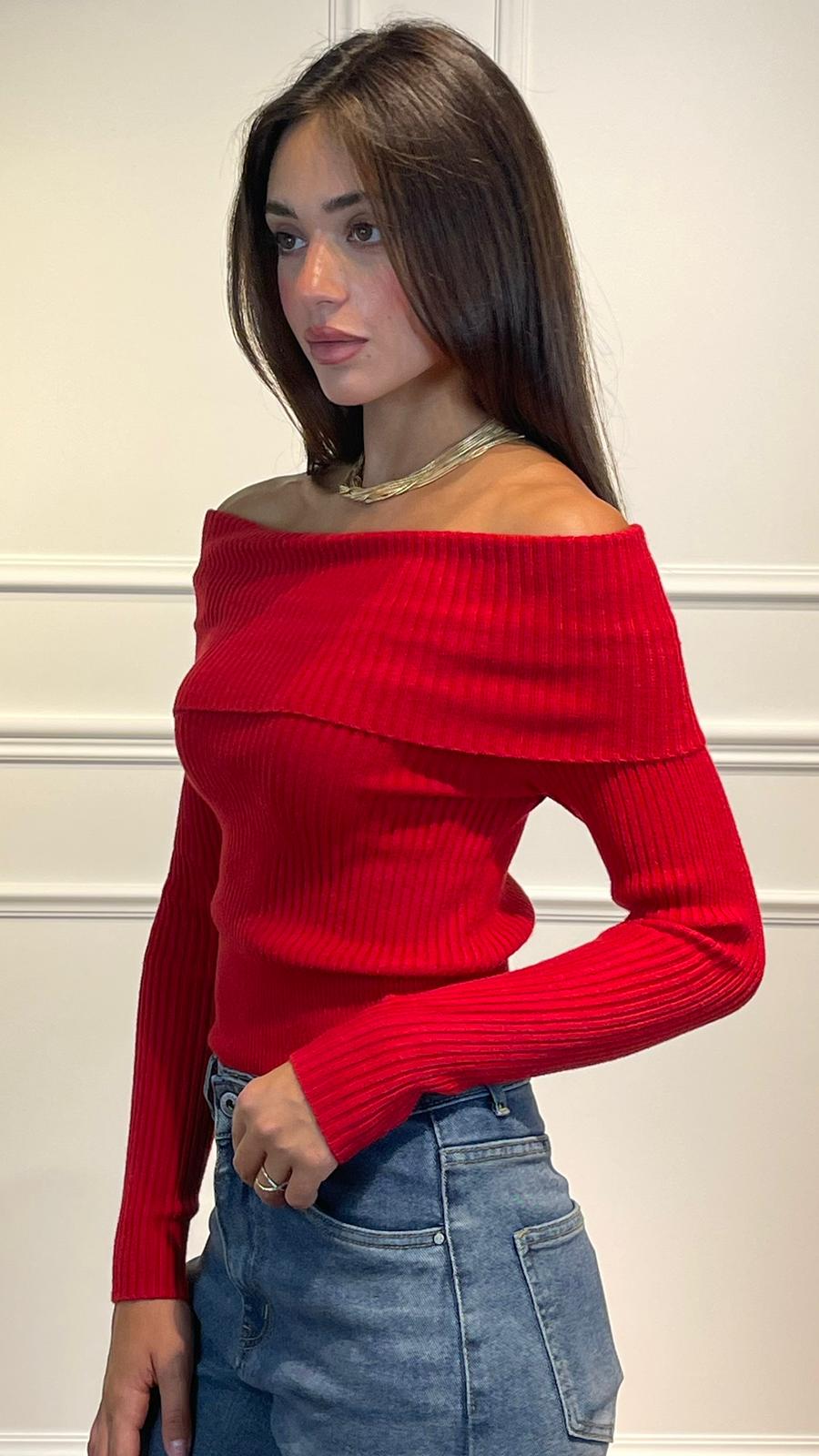 Maglia scollo barca|Colore:Rosso