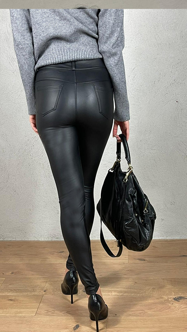 Pantalone termico 5 tasche effetto pelle