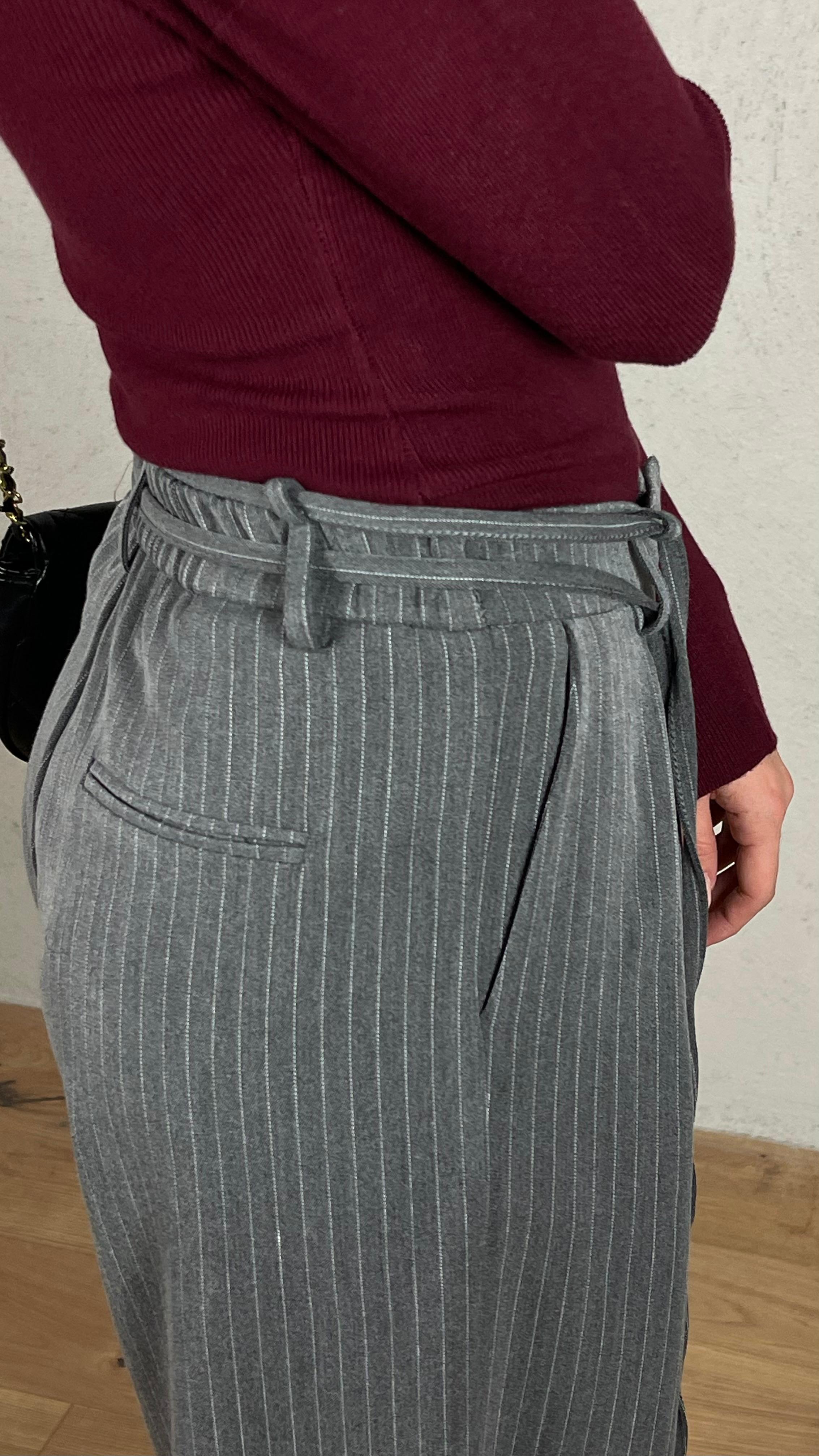 Pantalone gessato maxi pence