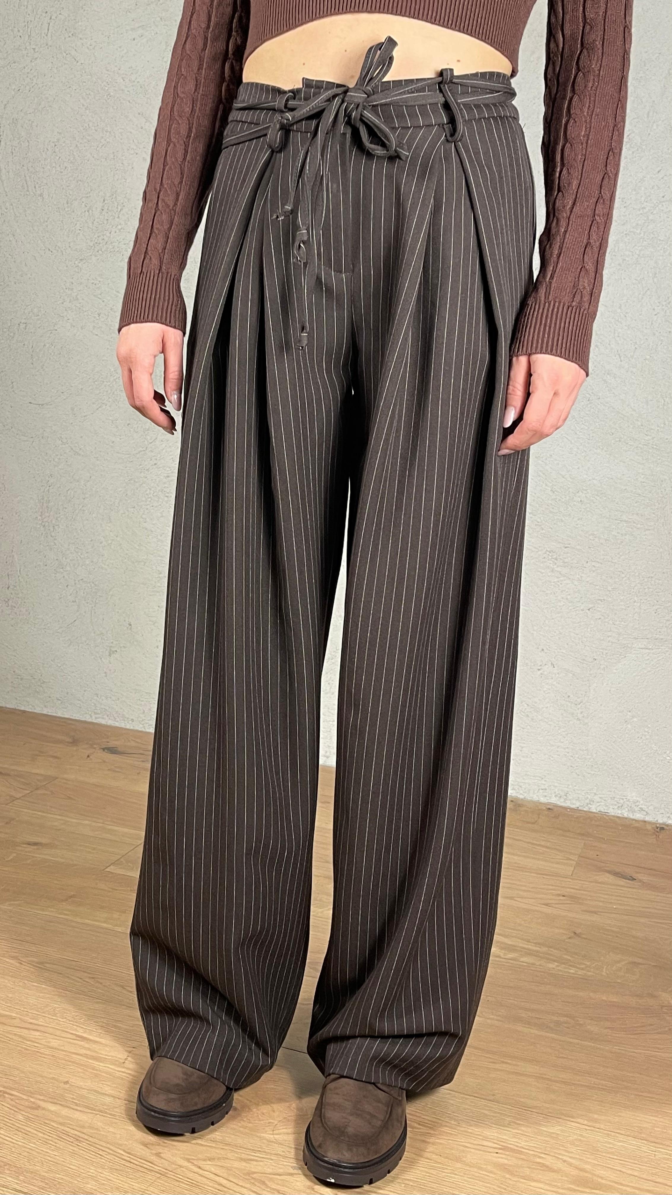 Pantalone gessato maxi pence