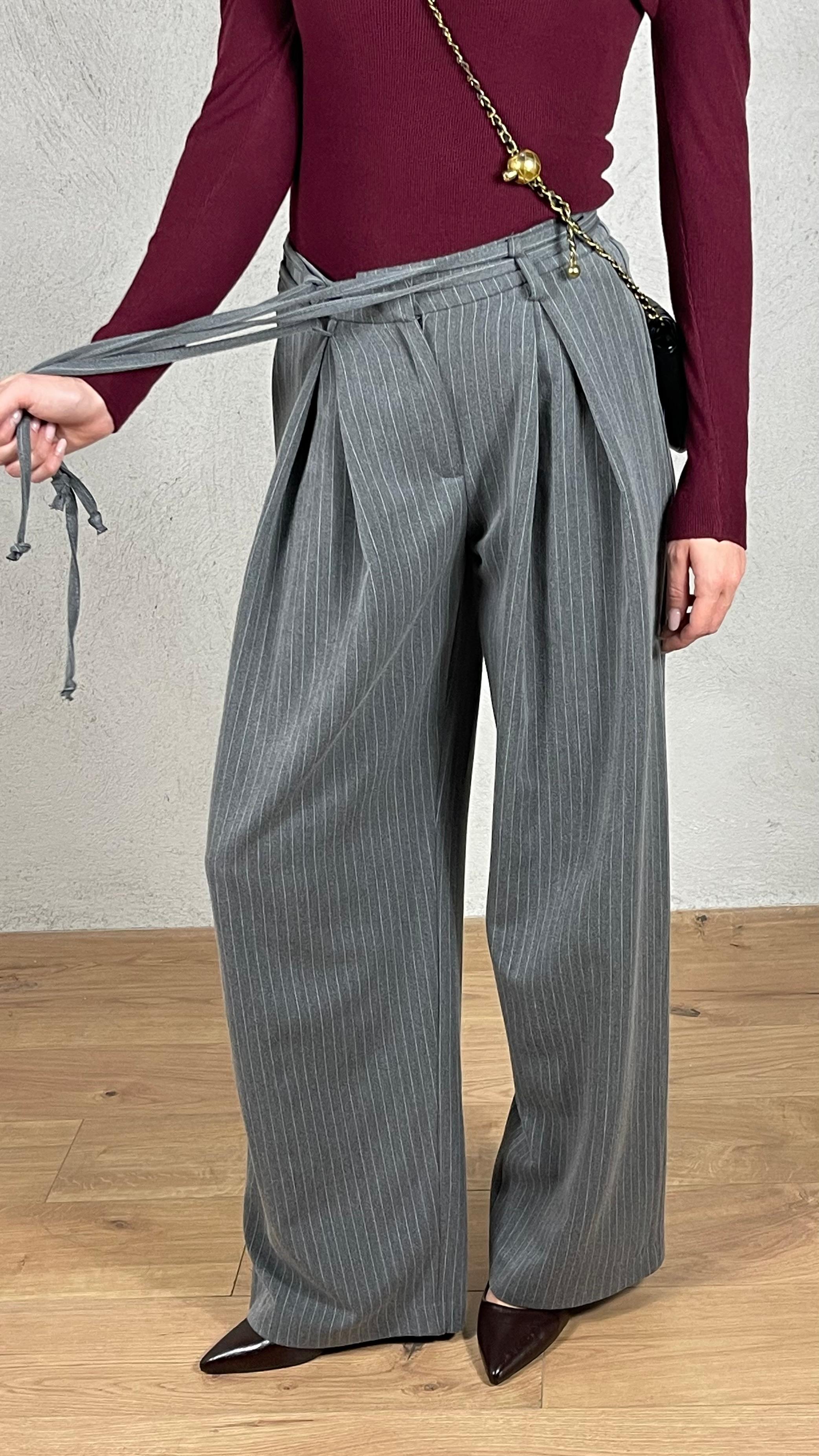 Pantalone gessato maxi pence