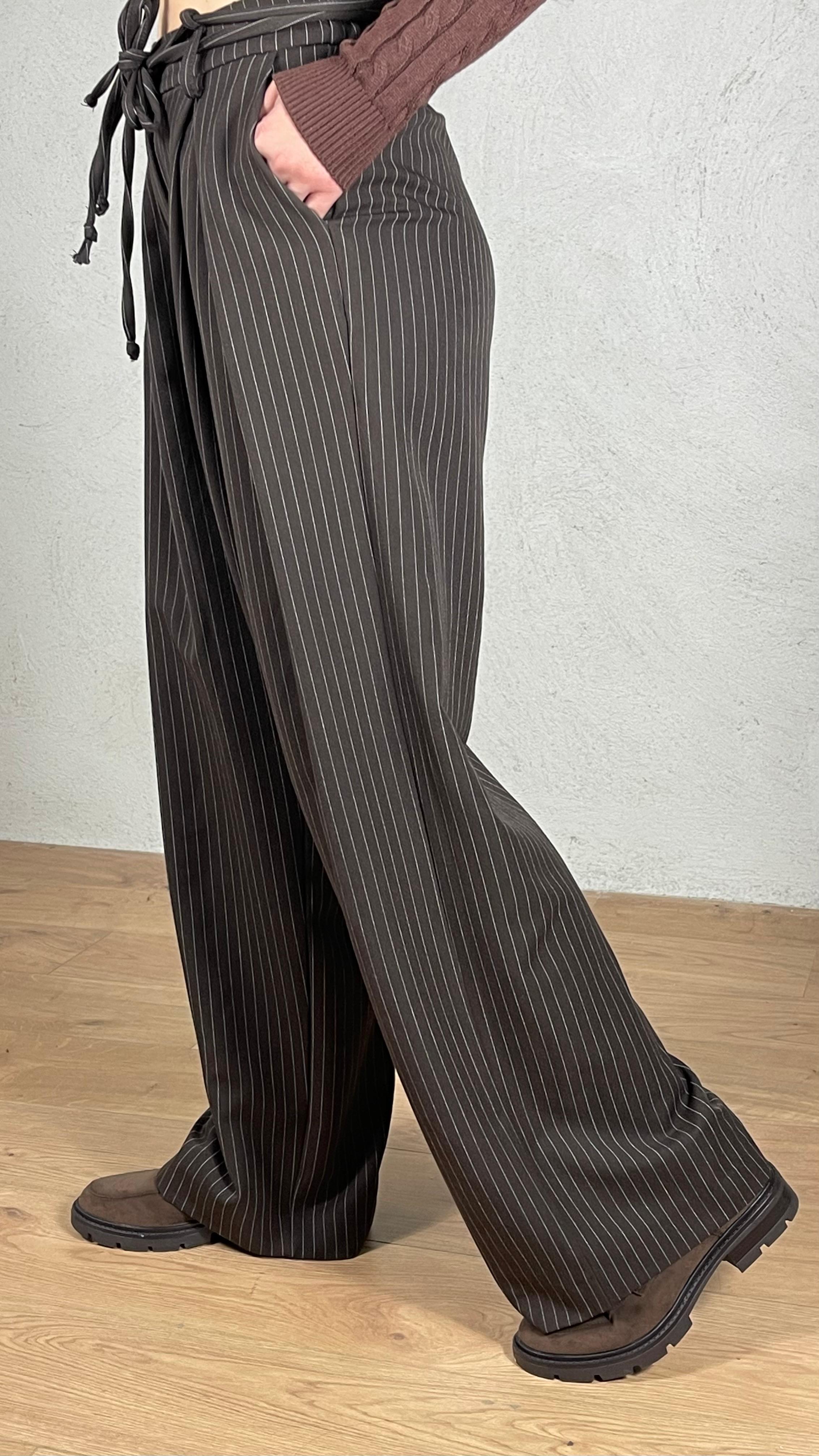 Pantalone gessato maxi pence