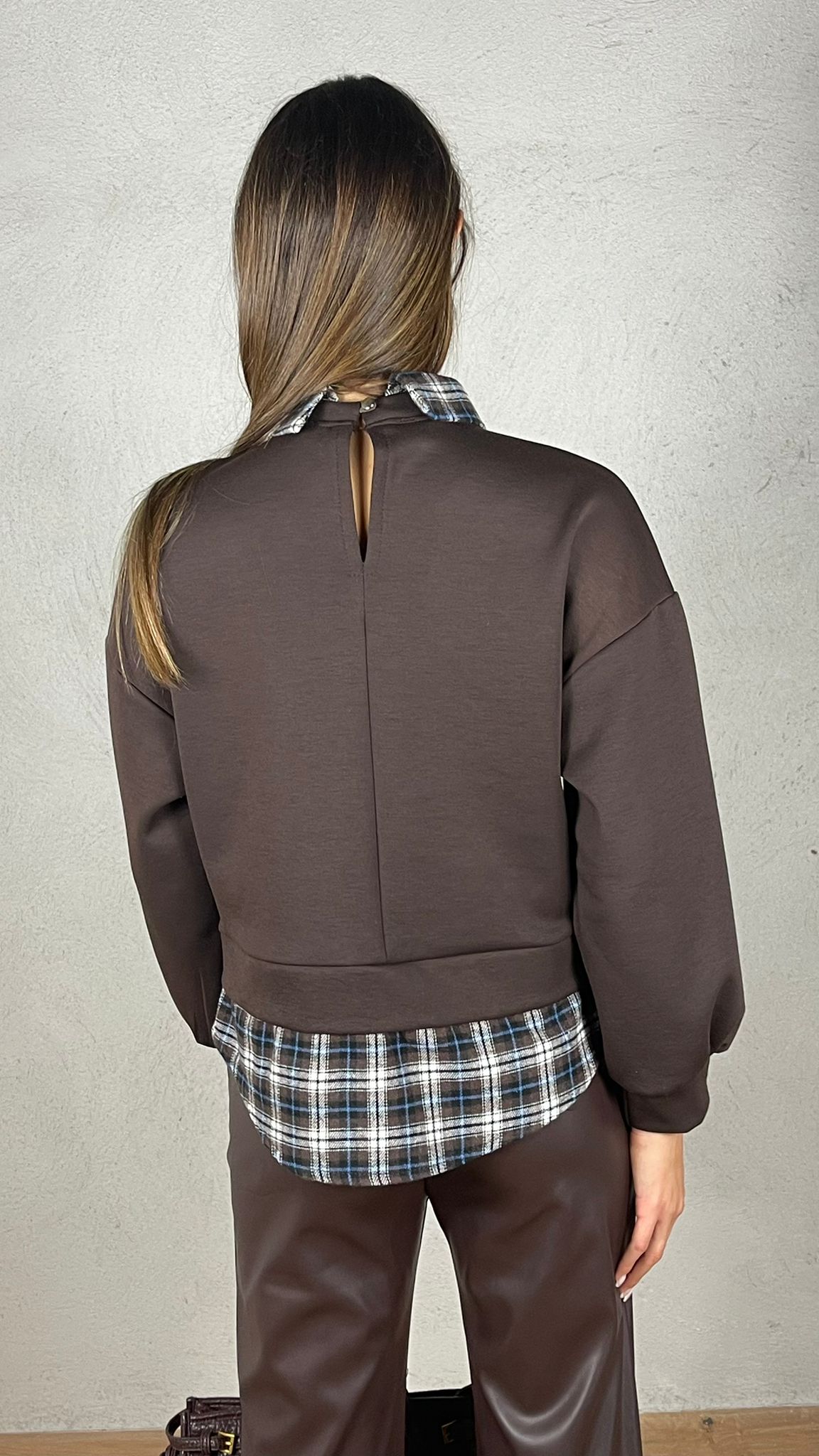 Felpa con inserti camicia Vichy