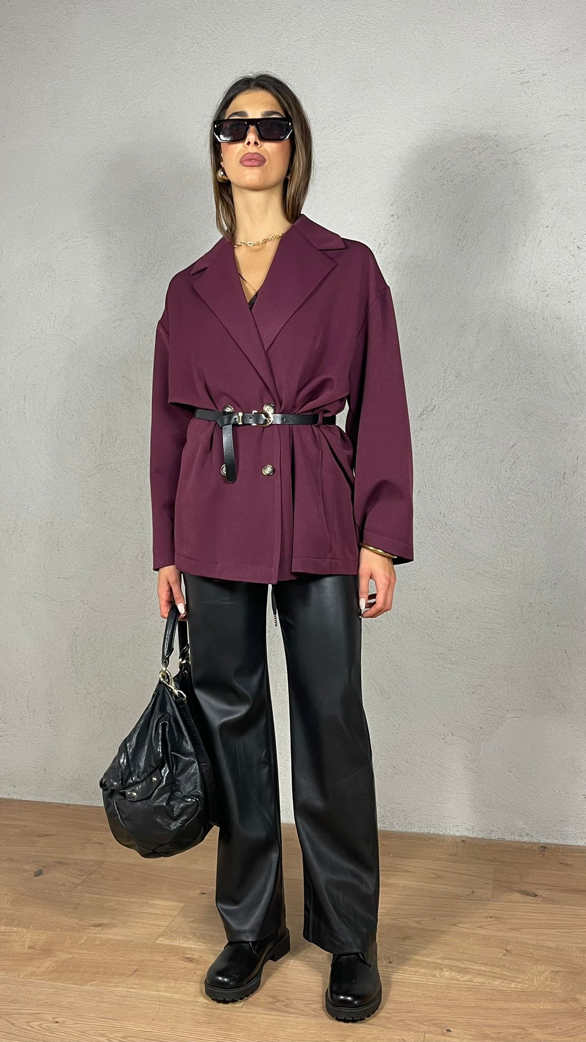 Pantalone effetto pelle wide leg