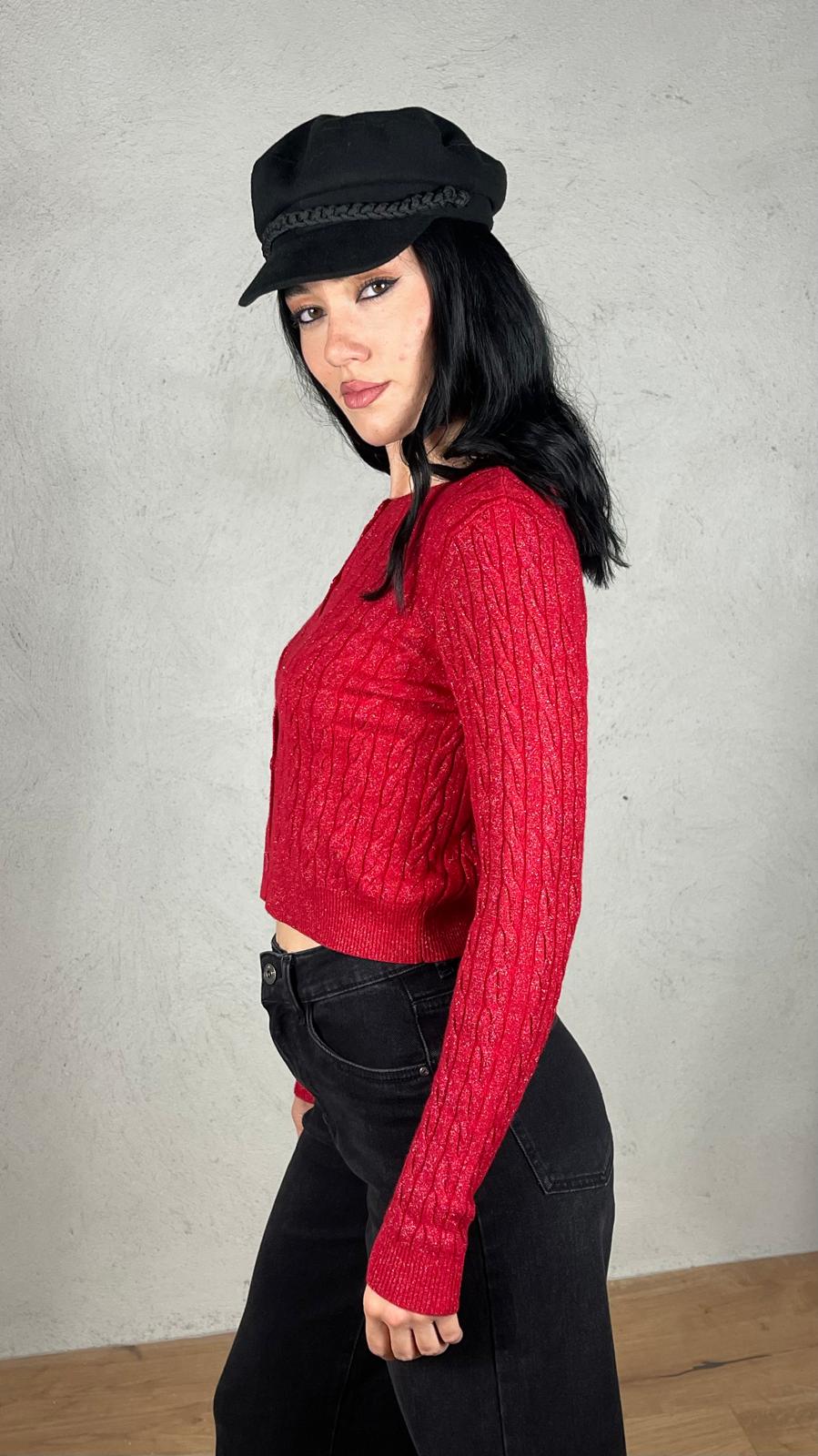 Cardigan trecce lurex