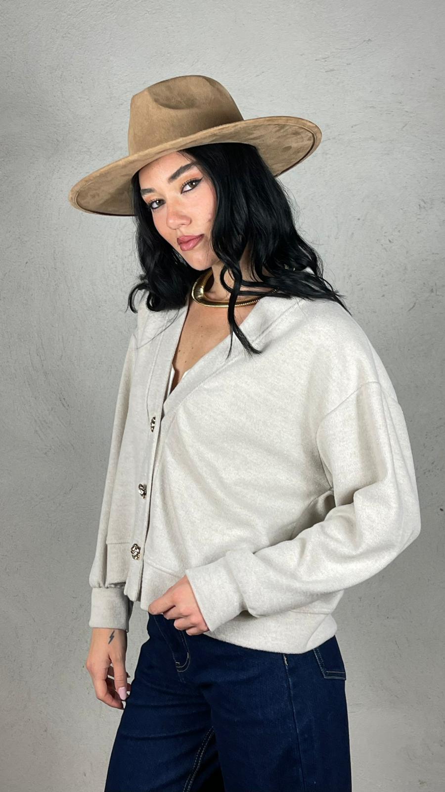 Cardigan bottone fiore oro