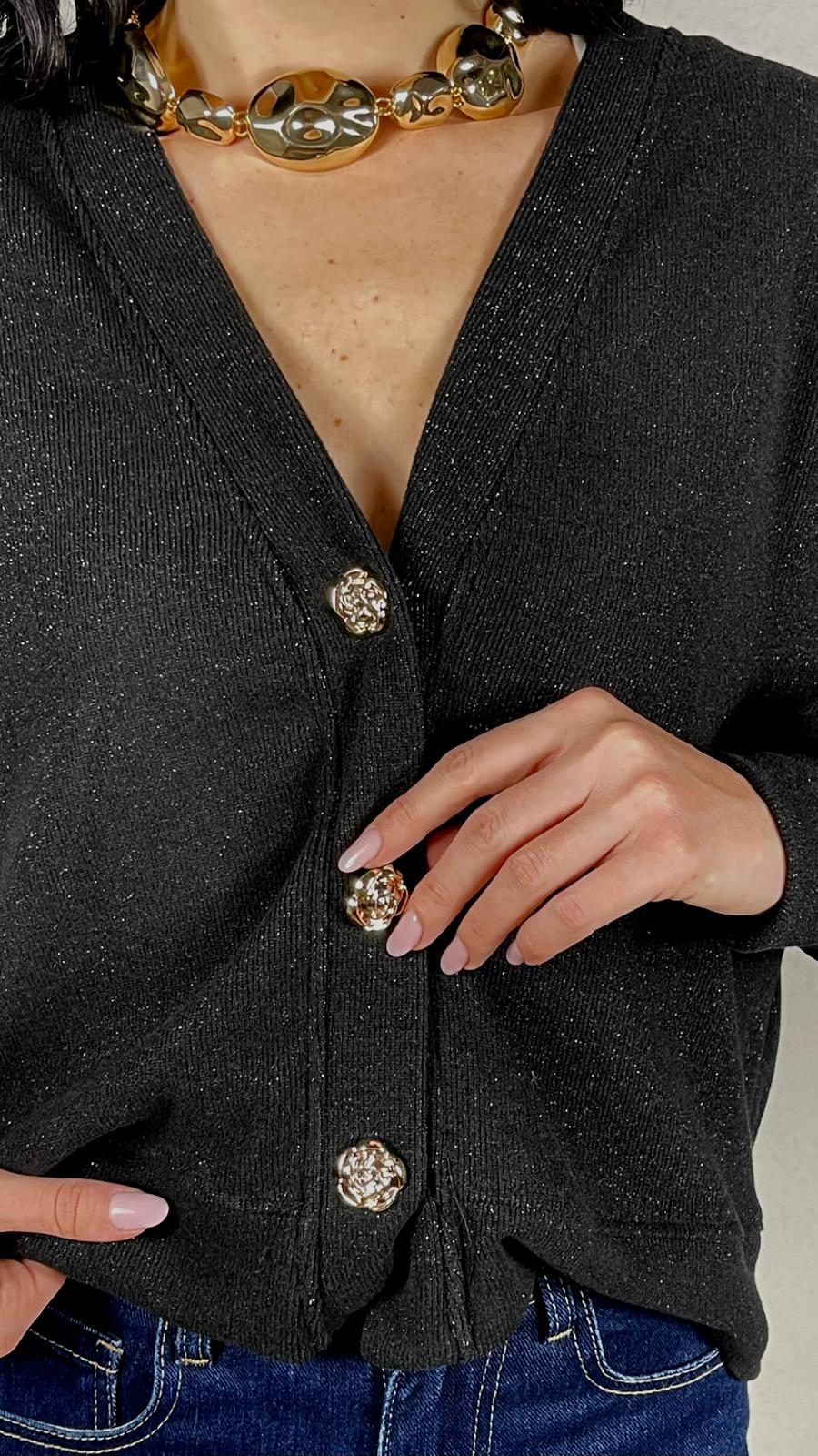 Cardigan bottone fiore oro