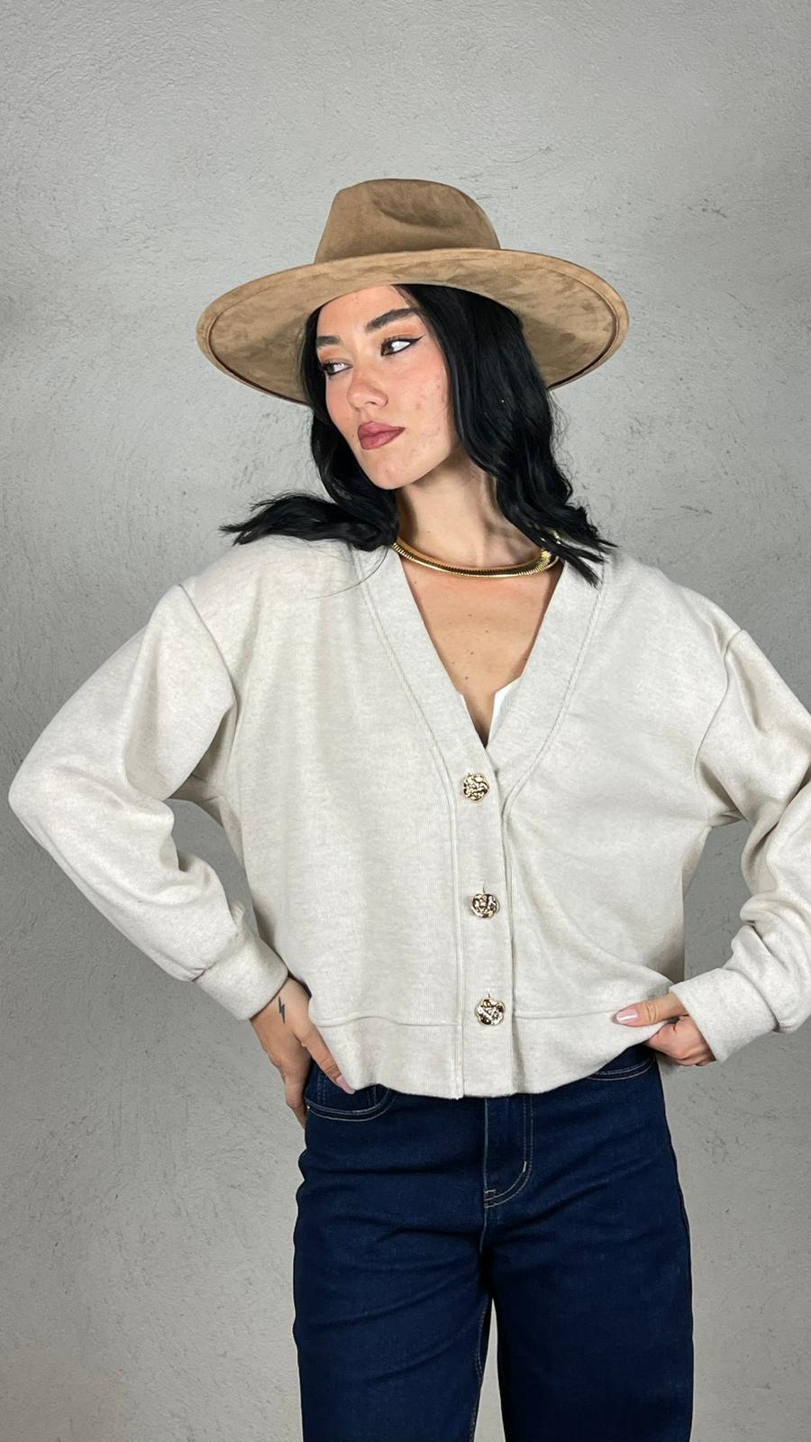 Cardigan bottone fiore oro