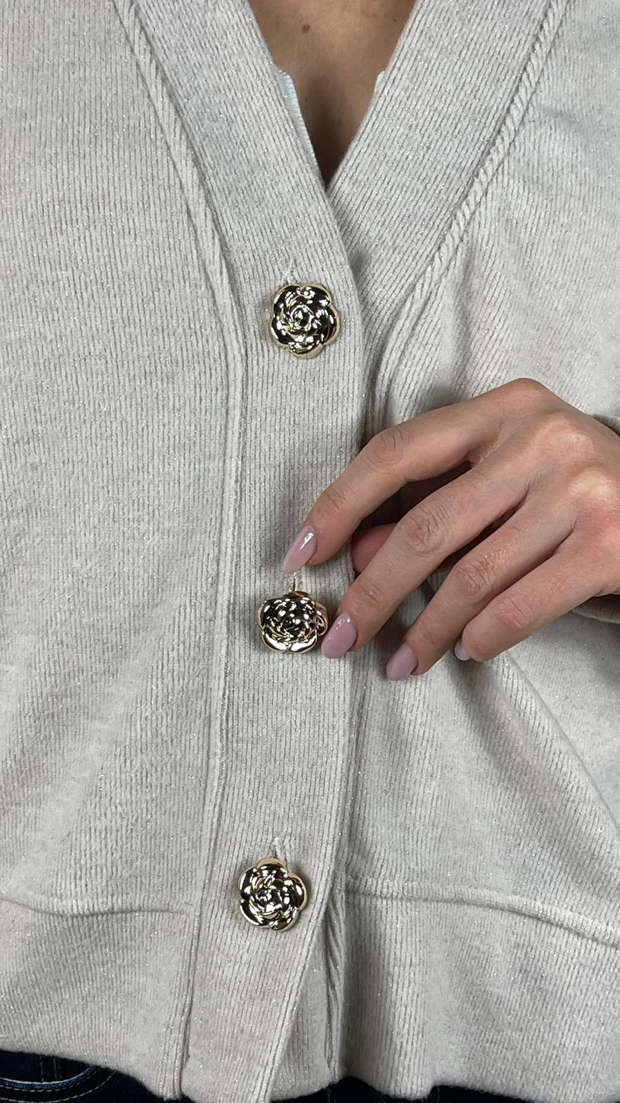 Cardigan bottone fiore oro