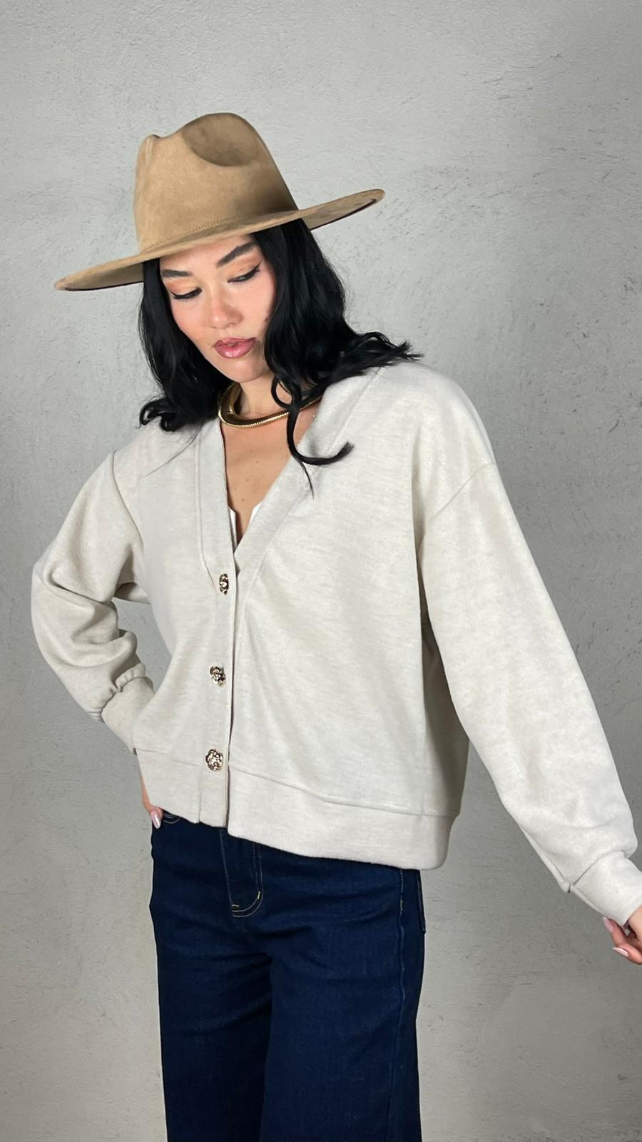 Cardigan bottone fiore oro