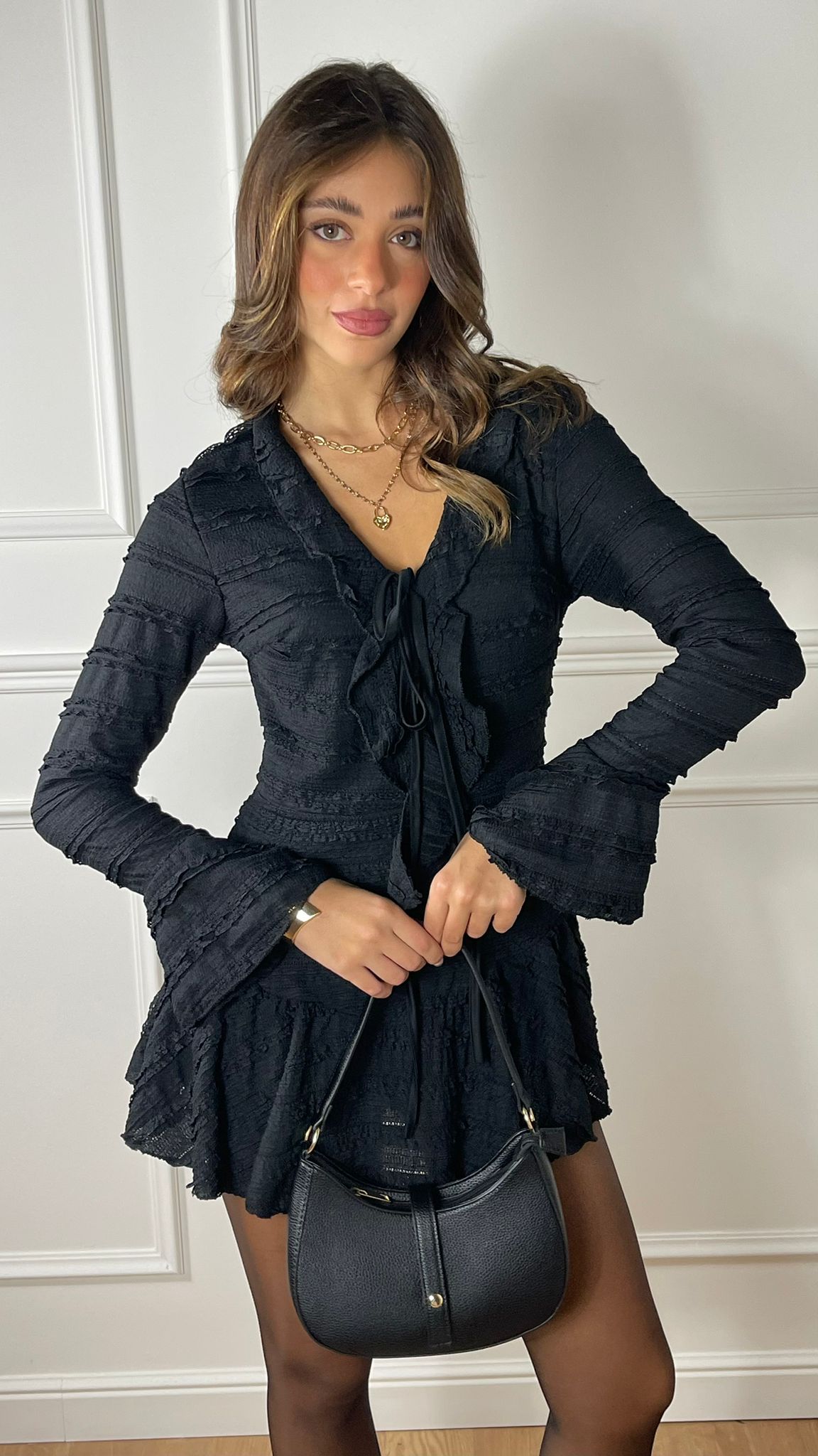 Mini vestito con micro balze